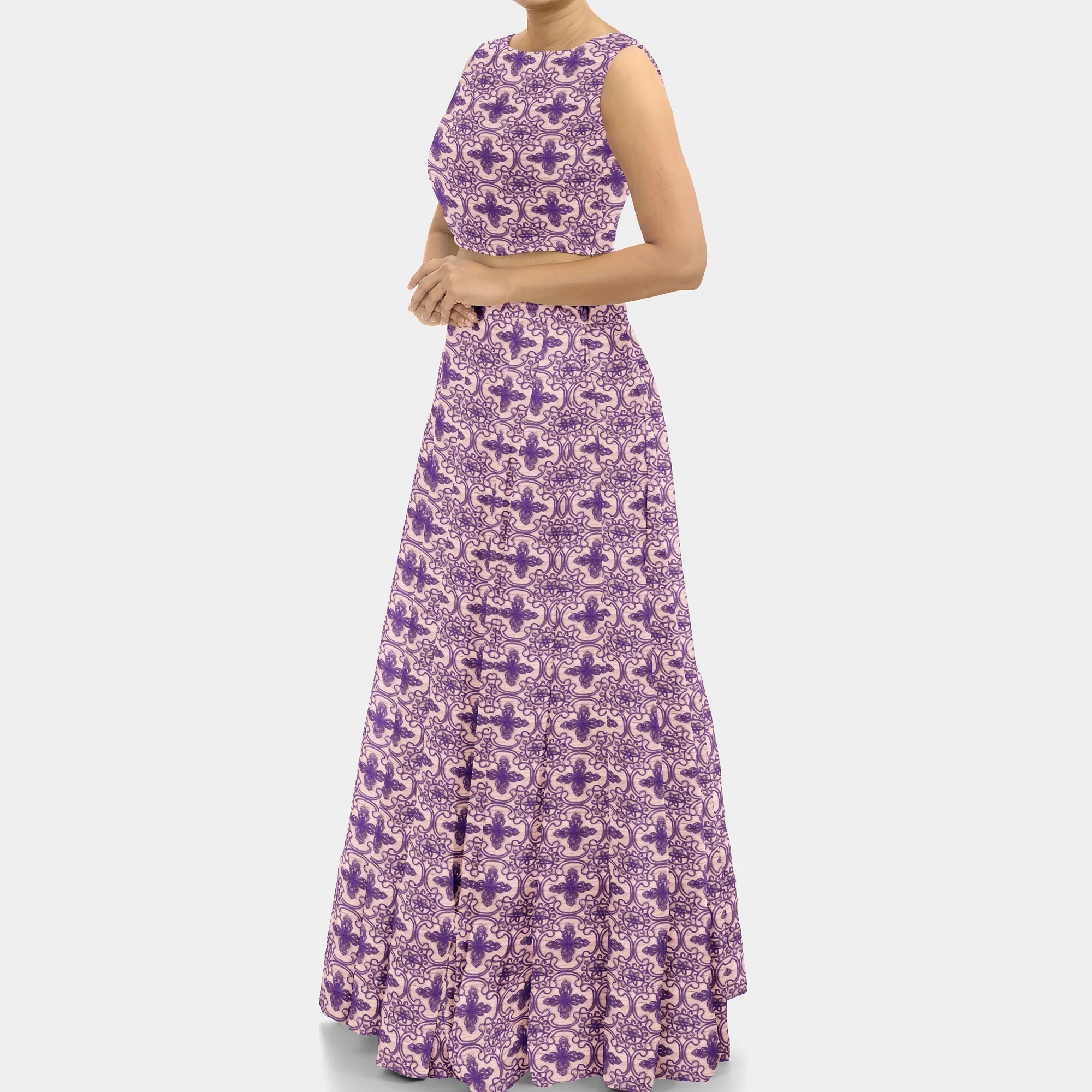 Amethyst Purple Floral Print Crochet Fabric - Image 4
