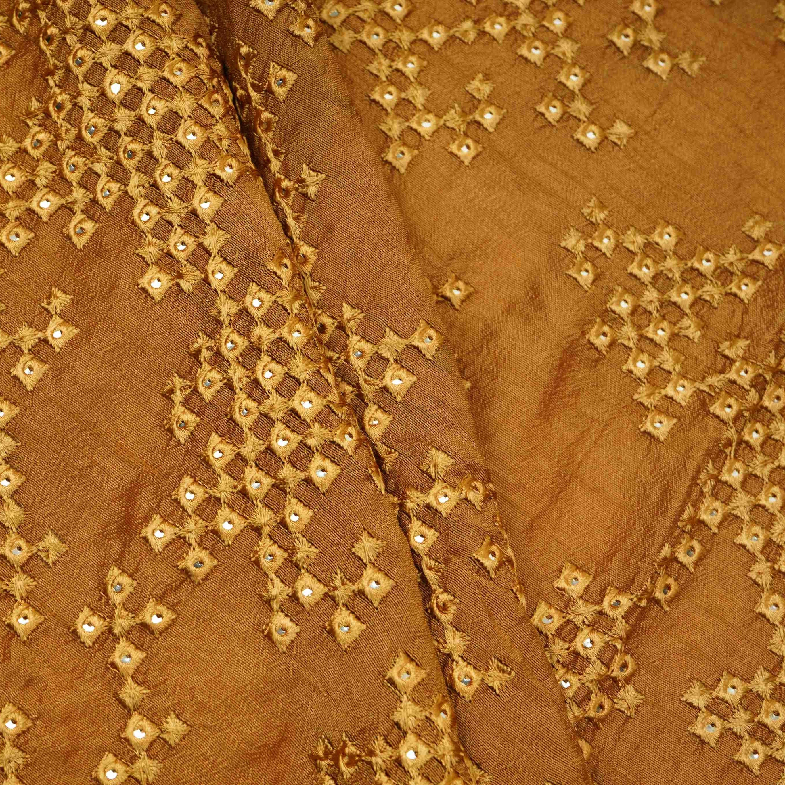 Antique Gold Geometric embroidery Raw Silk Fabric VFS-31853 - Image 4
