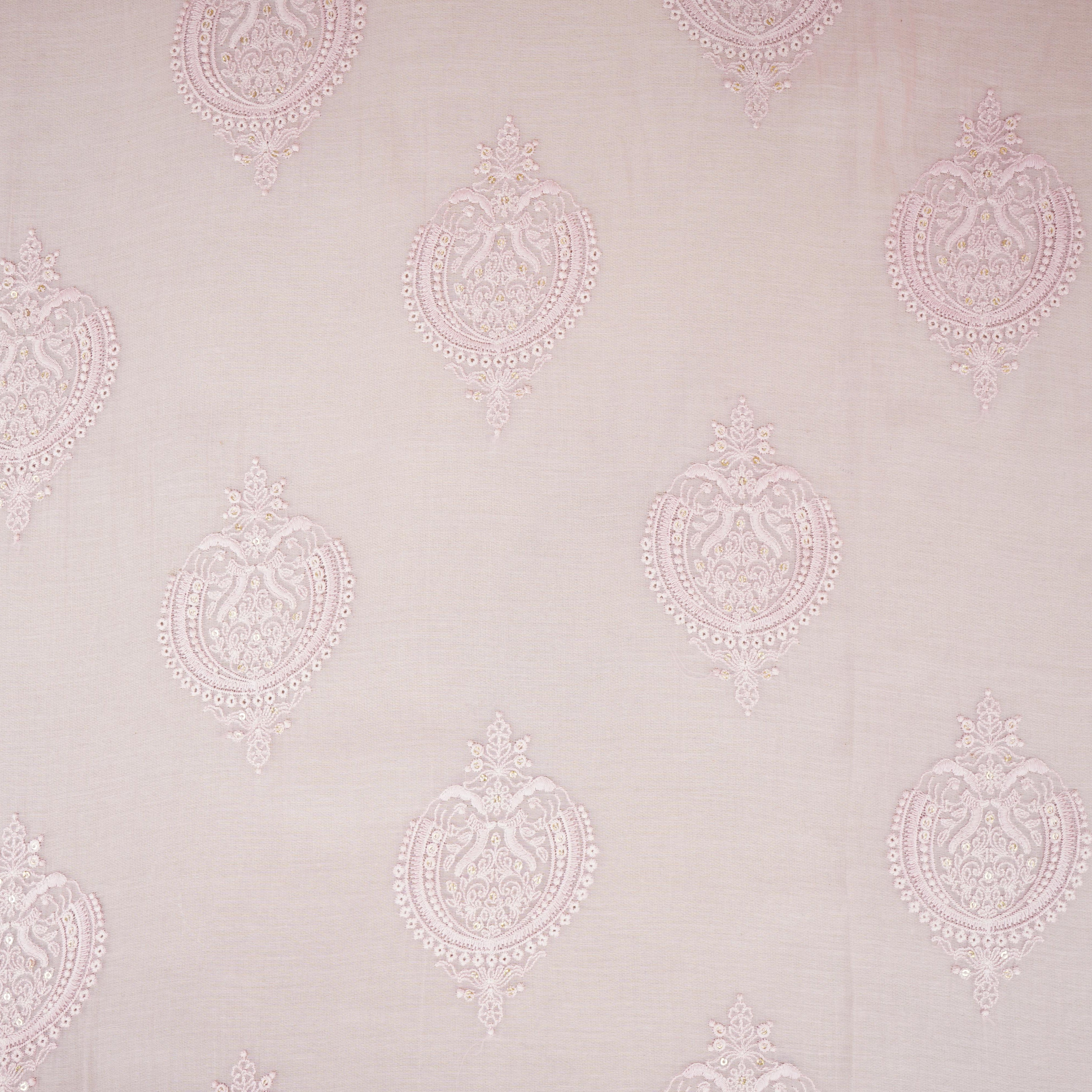Baby Pink Chikankari motif embroidery Mul Chanderi Fabric SNA-29624 - Image 2
