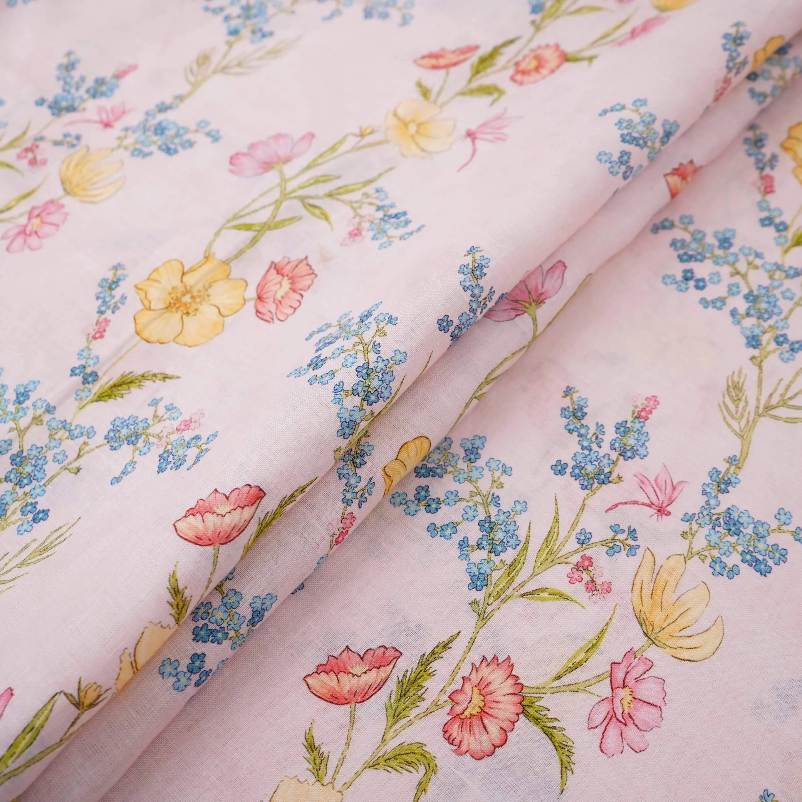 Baby Pink floral print 40s Pure Linen Fabric VF-31327 - Image 4