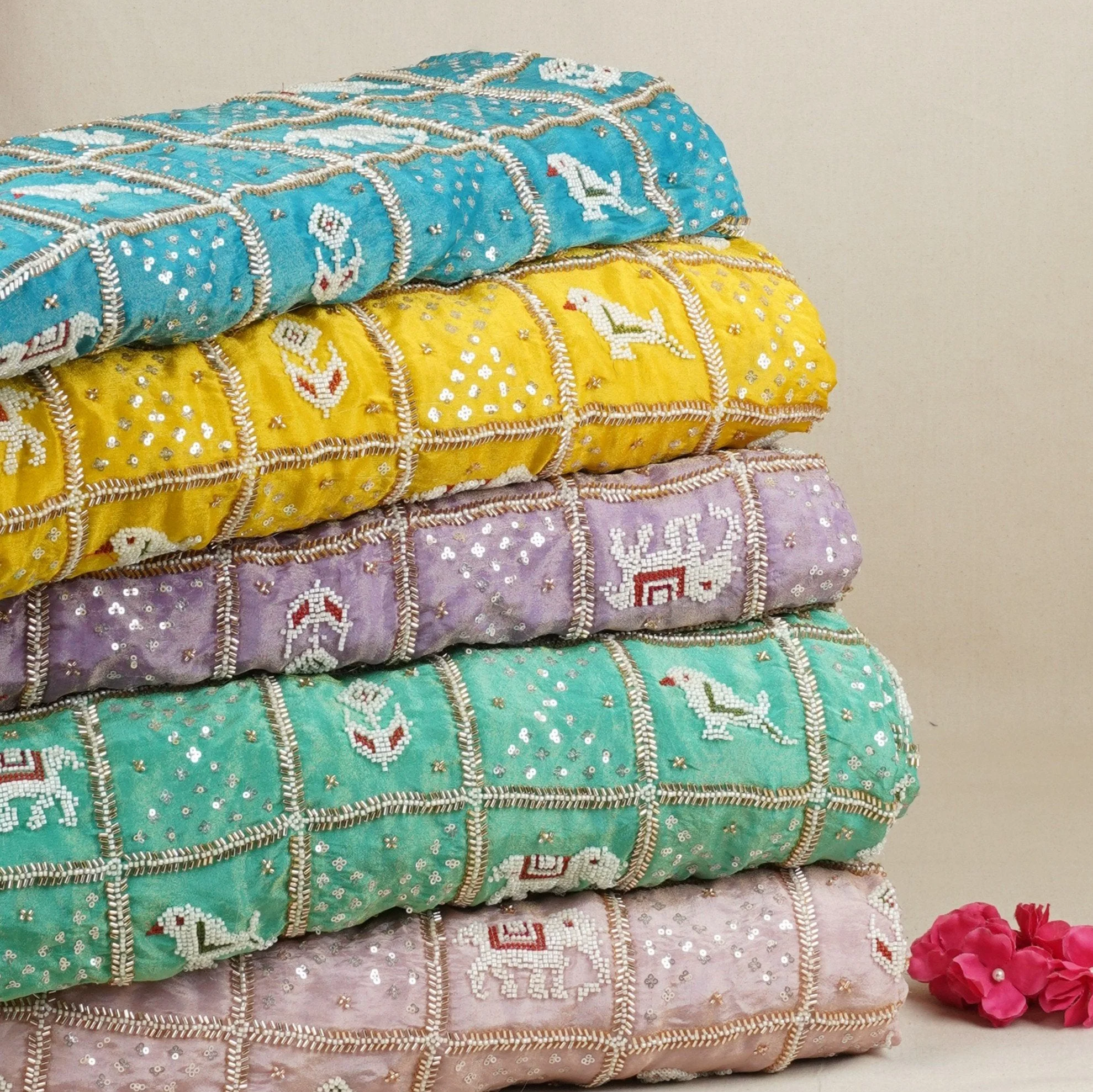 Baby Pink Sequins Cutdana embroidery Tissue Fabric AC-29210 - Image 5