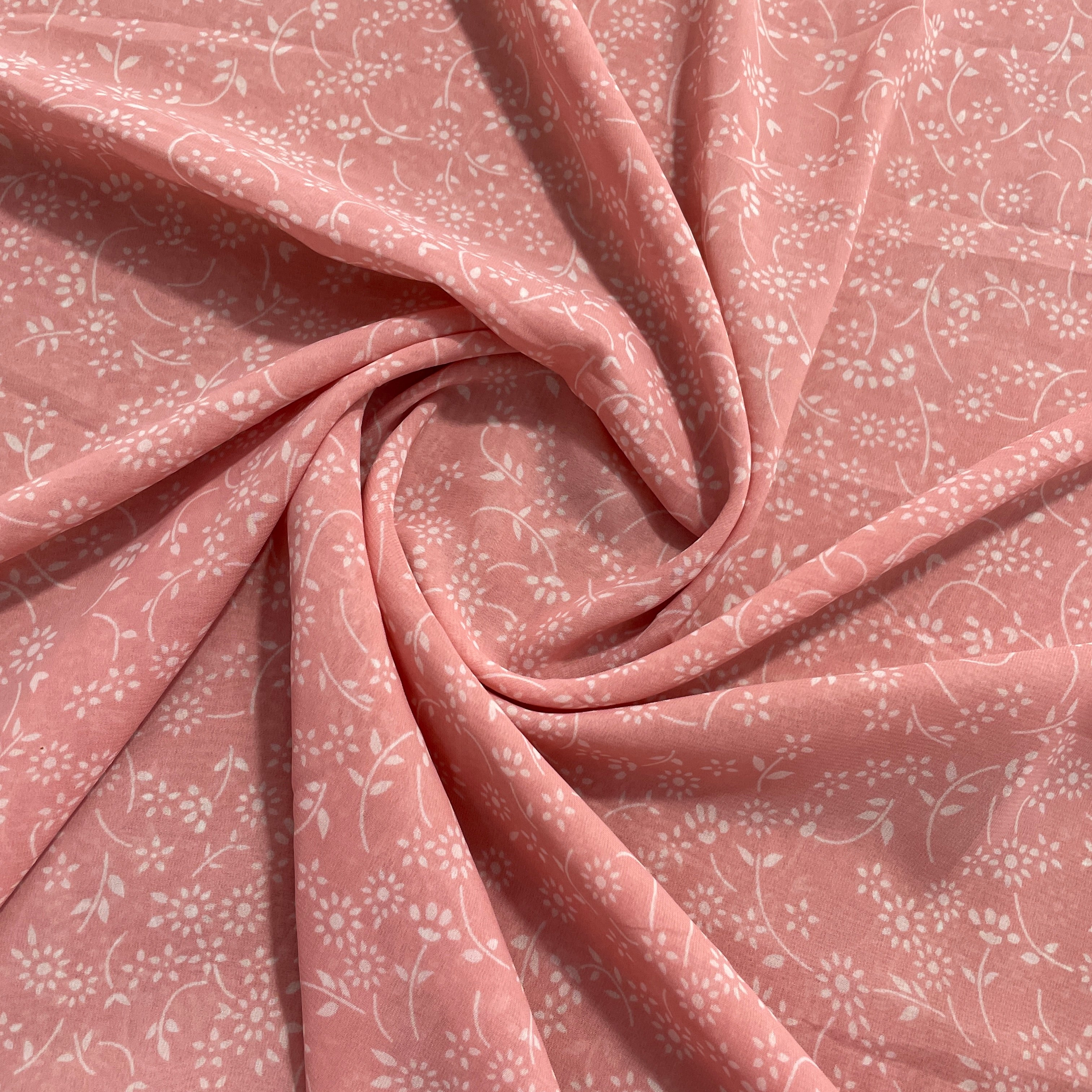 Baby Pink & White Floral Print Georgette Fabric 11282