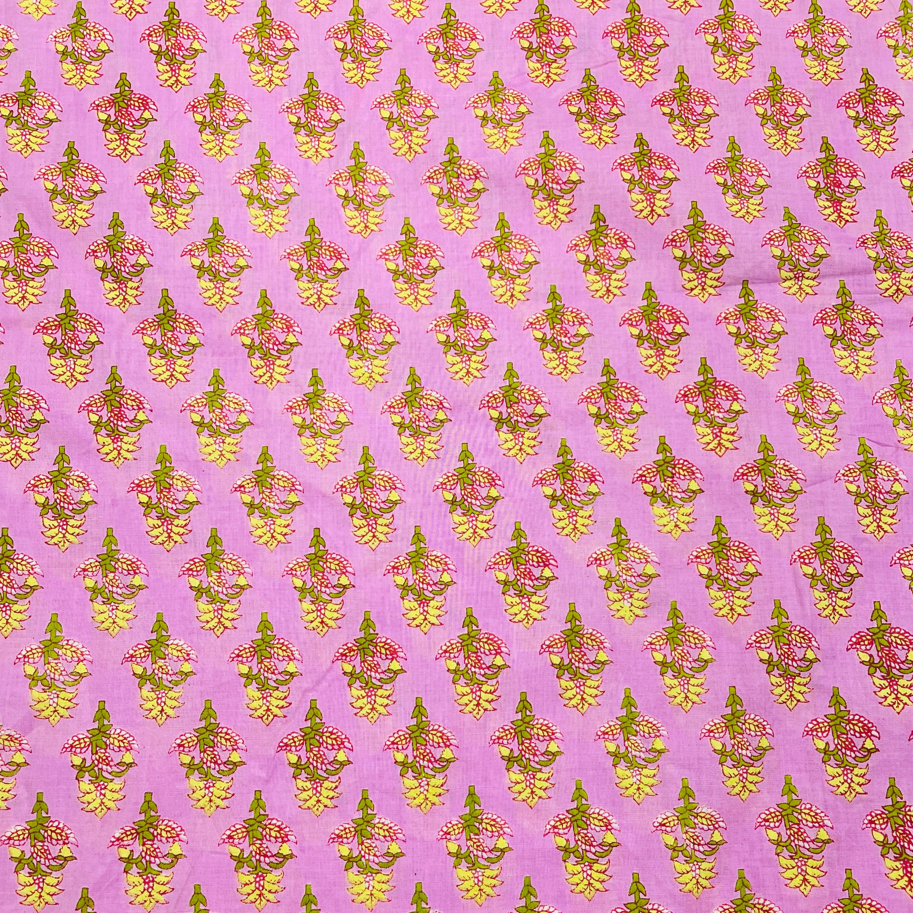 Baby Pink & Yellow Floral Print Cotton Fabric - Image 2