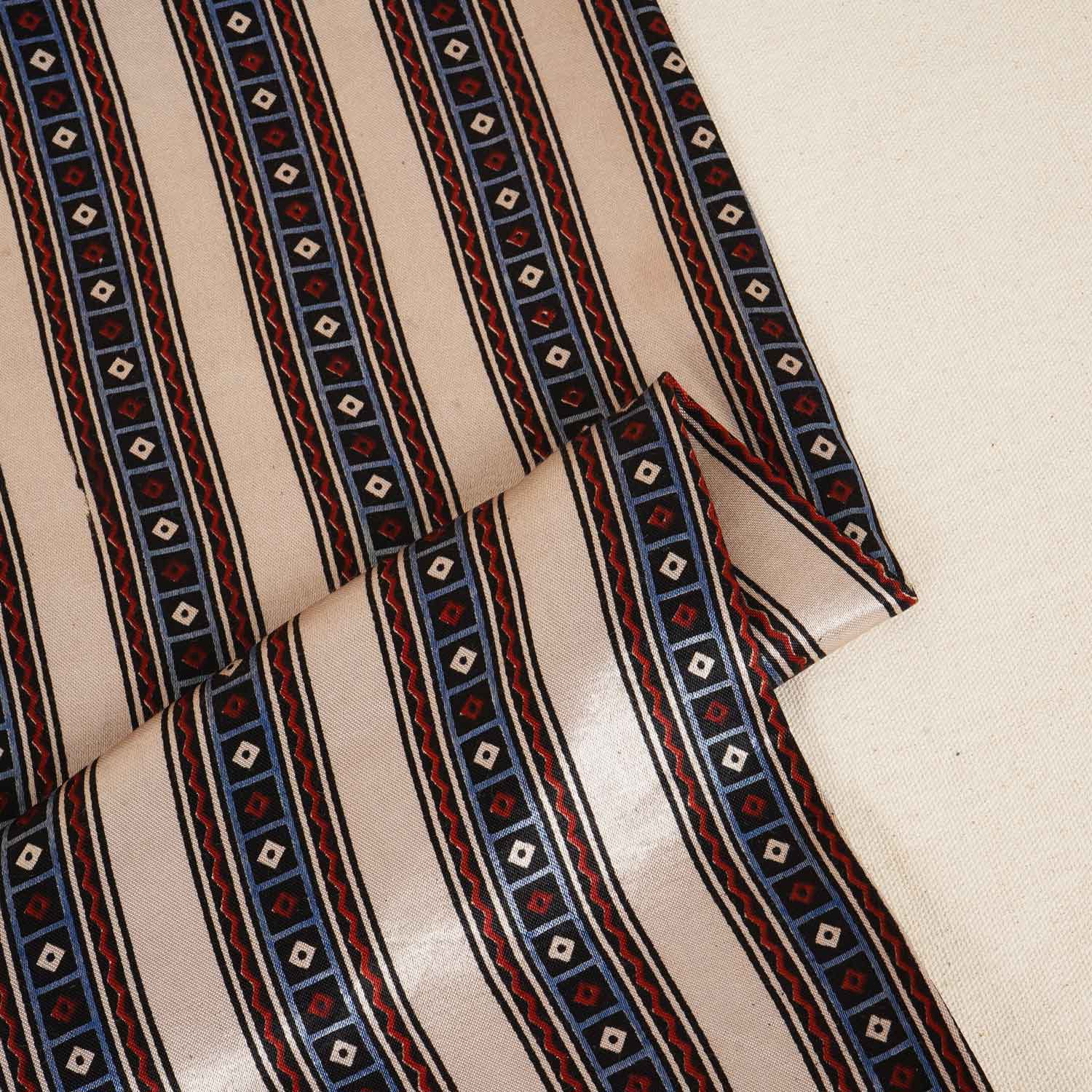 Beige Ajrakh Print Mashru Silk Fabric IA-27805 - Image 2