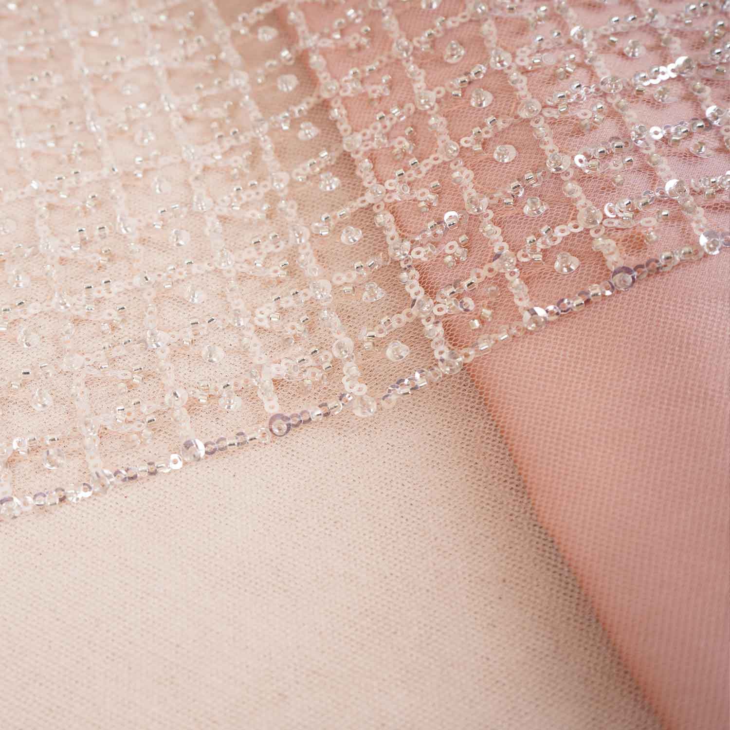 Beige Cutdana & Pearl Embroidery Net Fabric 20890 - Image 4