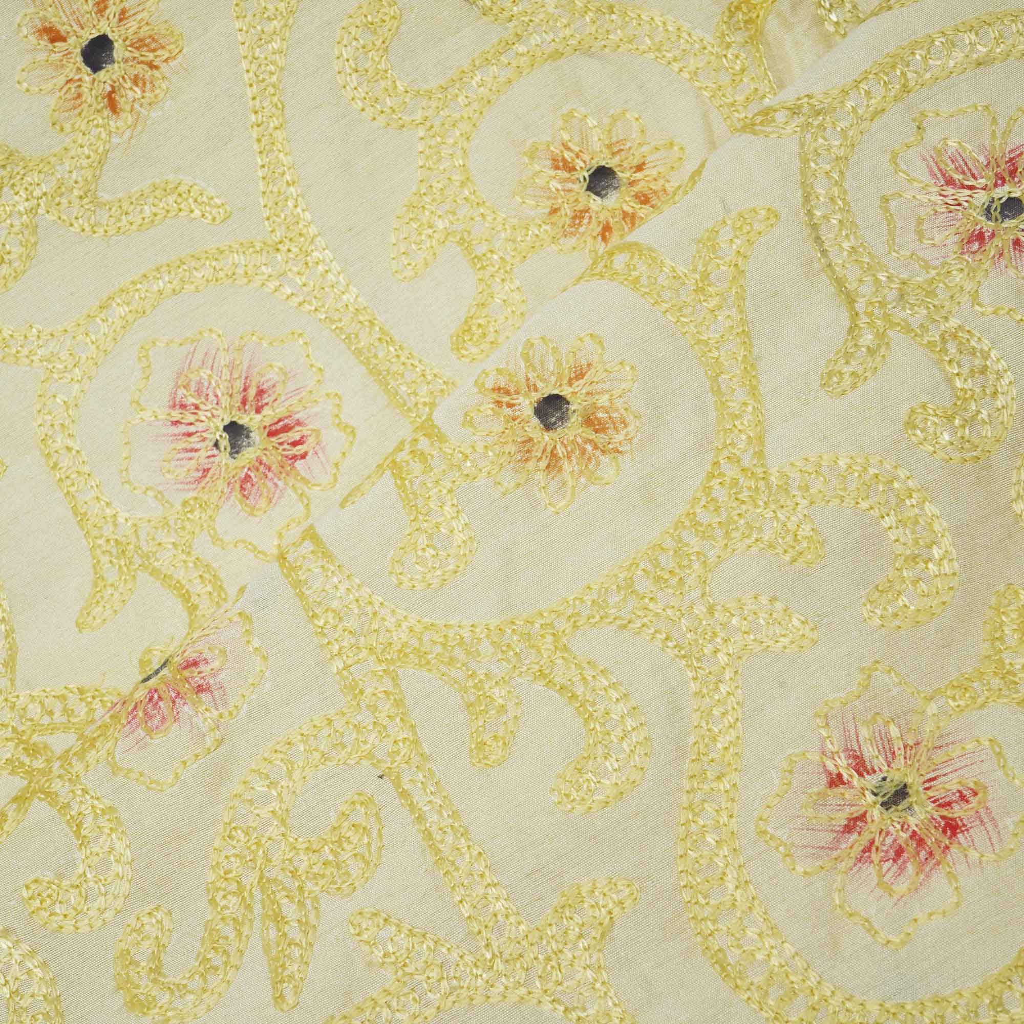 Beige Floral Embroidery Silk Chanderi KRE-14335 - Image 3