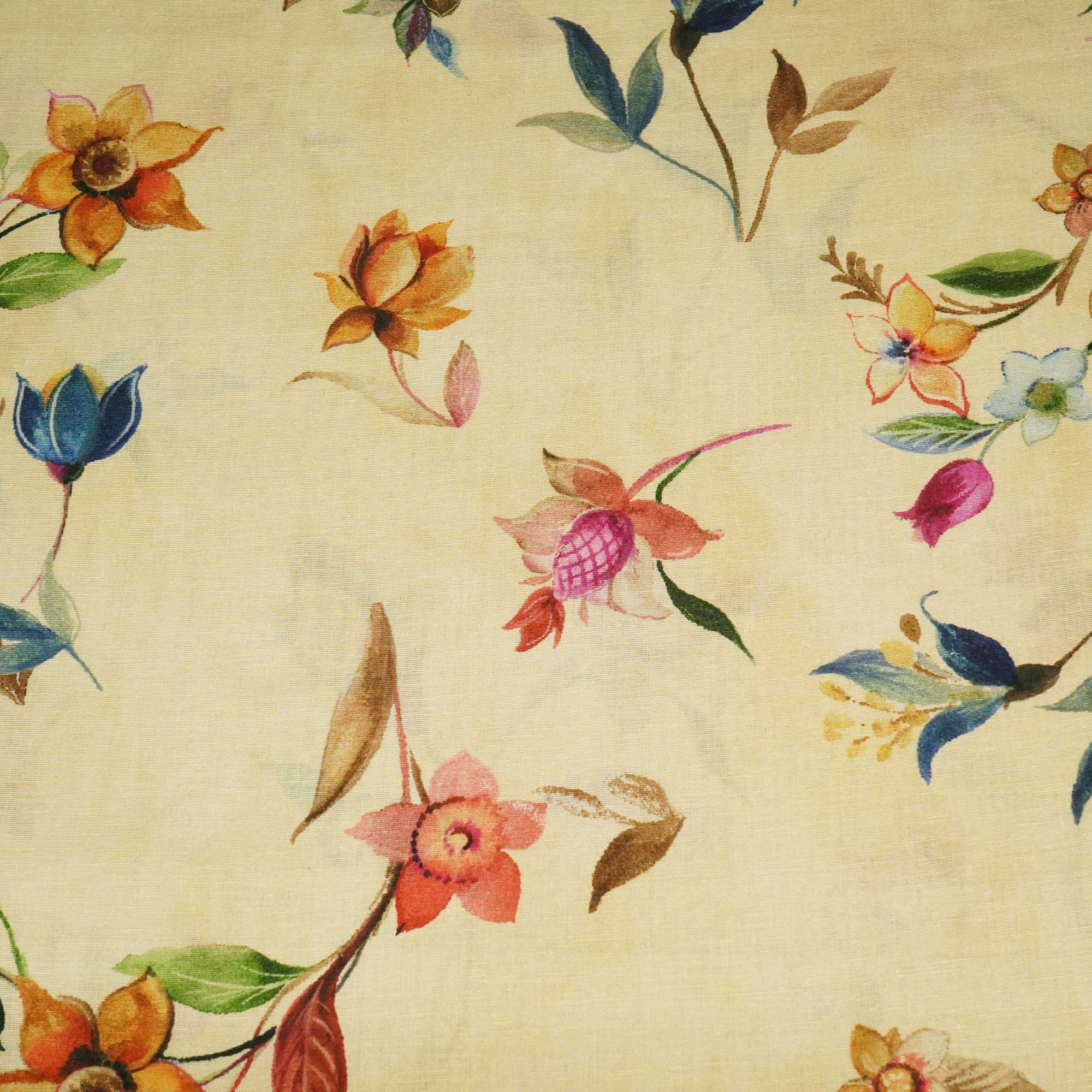 Beige Floral Print Linen Fabric RM-25363 - Image 4