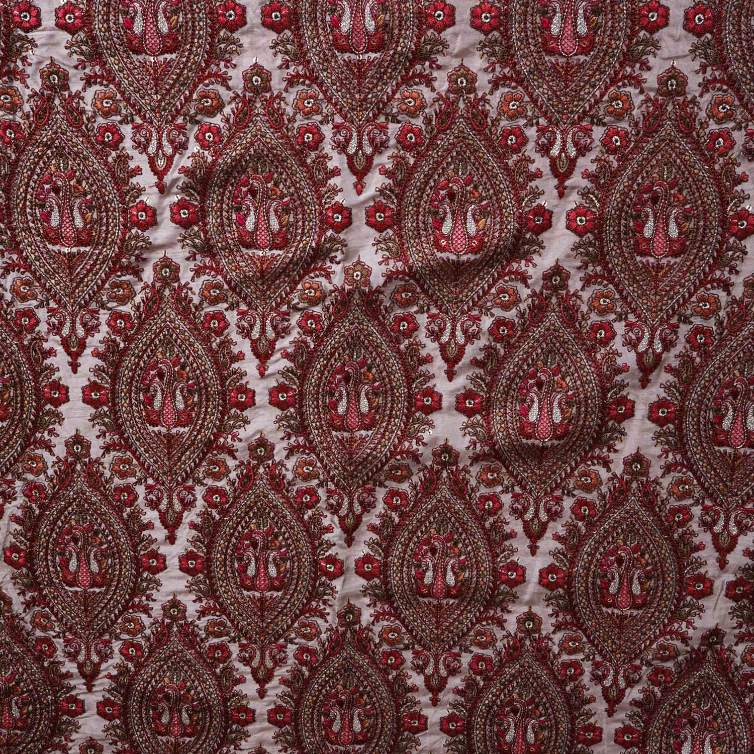 Beige Kashmiri Embroidery Raw Silk Fabric DR-28024 - Image 4