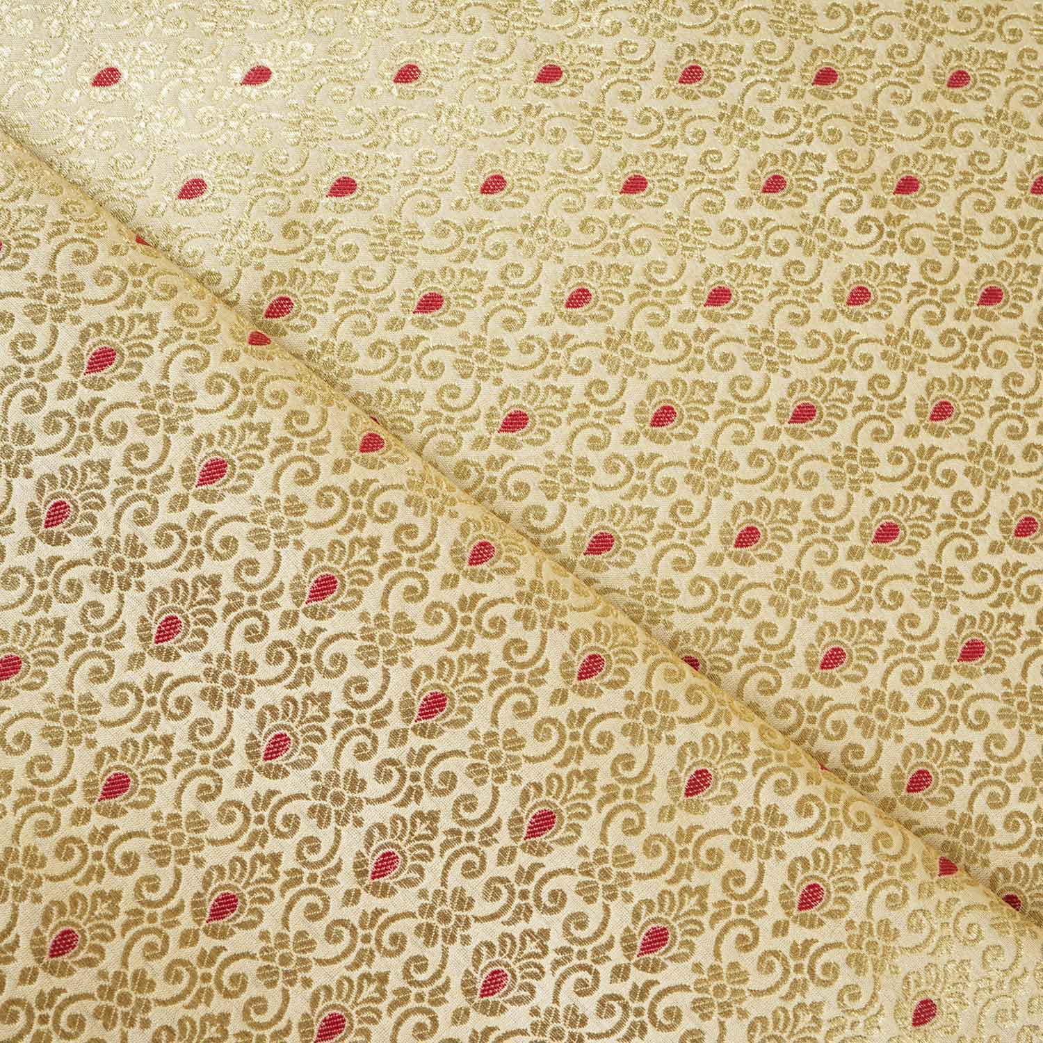 Beige Mina Buta Jaal Brocade Fabric KR-28066 - Image 3