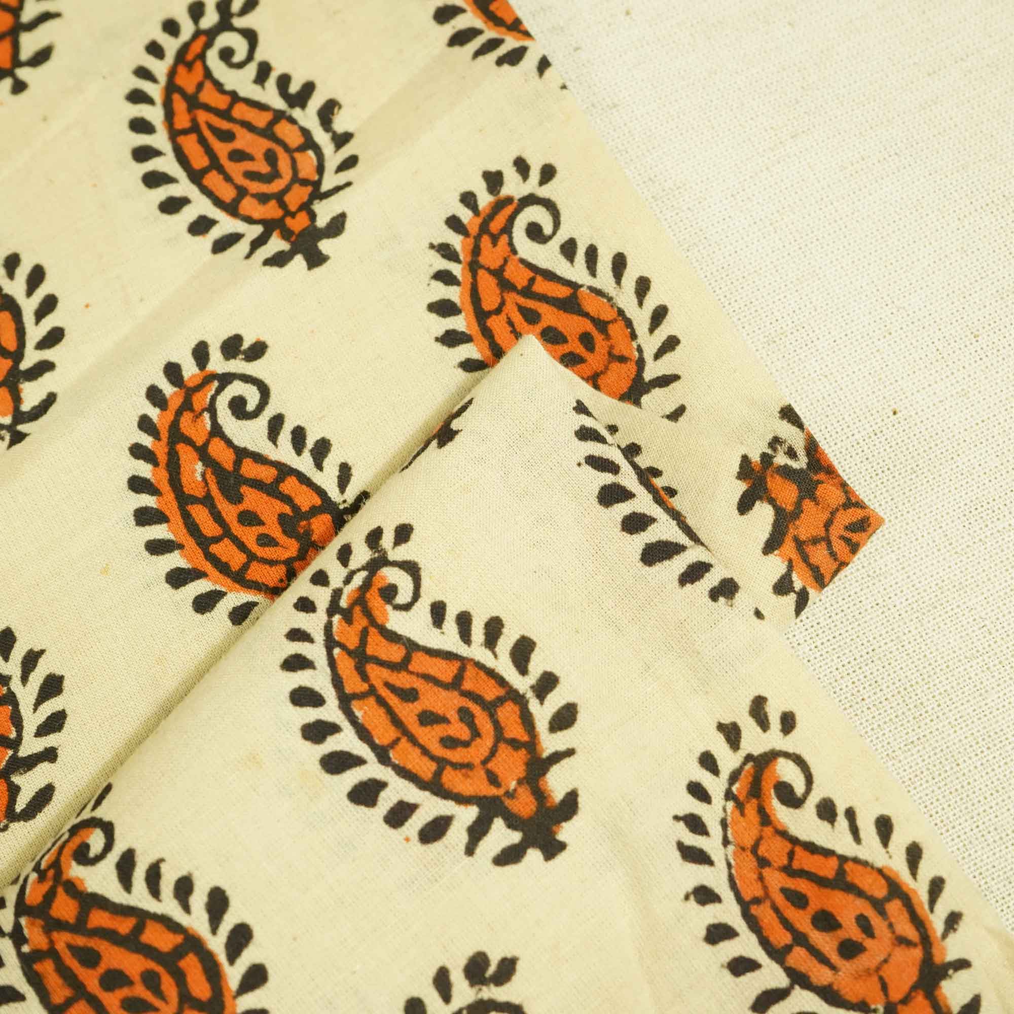 Beige Paisley Print Hand Block Cotton Fabric Cotton TU-5357 - Image 2