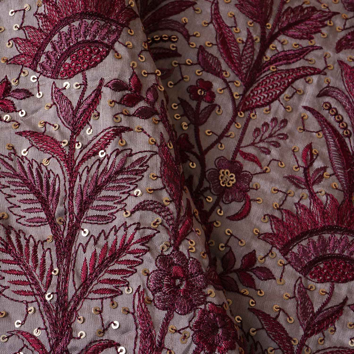 Beige & Pink Parsi gara embroidery Raw Silk Fabric DR-28041 - Image 3