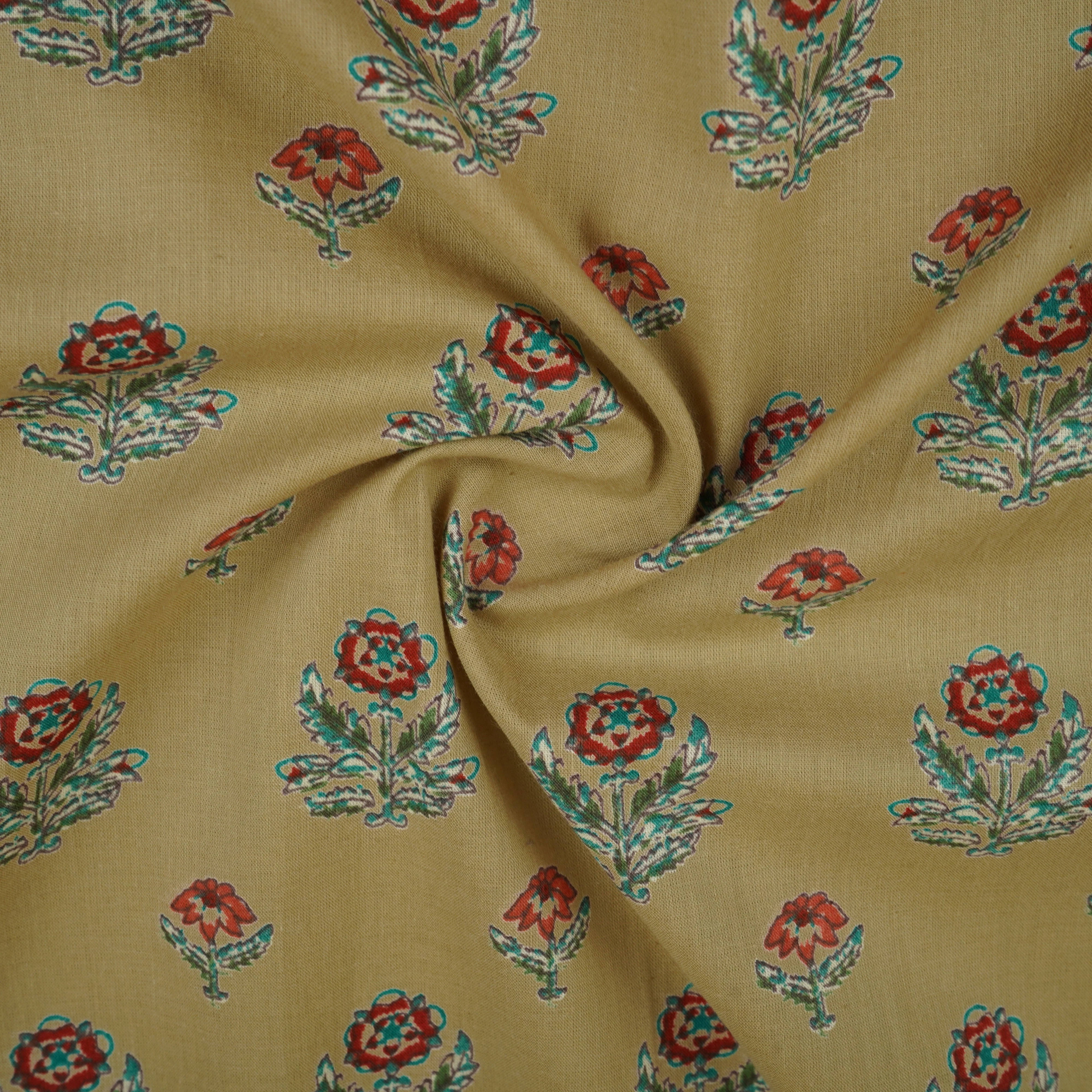 Beige & Red Floral Print Cotton Fabric MFR-29885 - Image 3