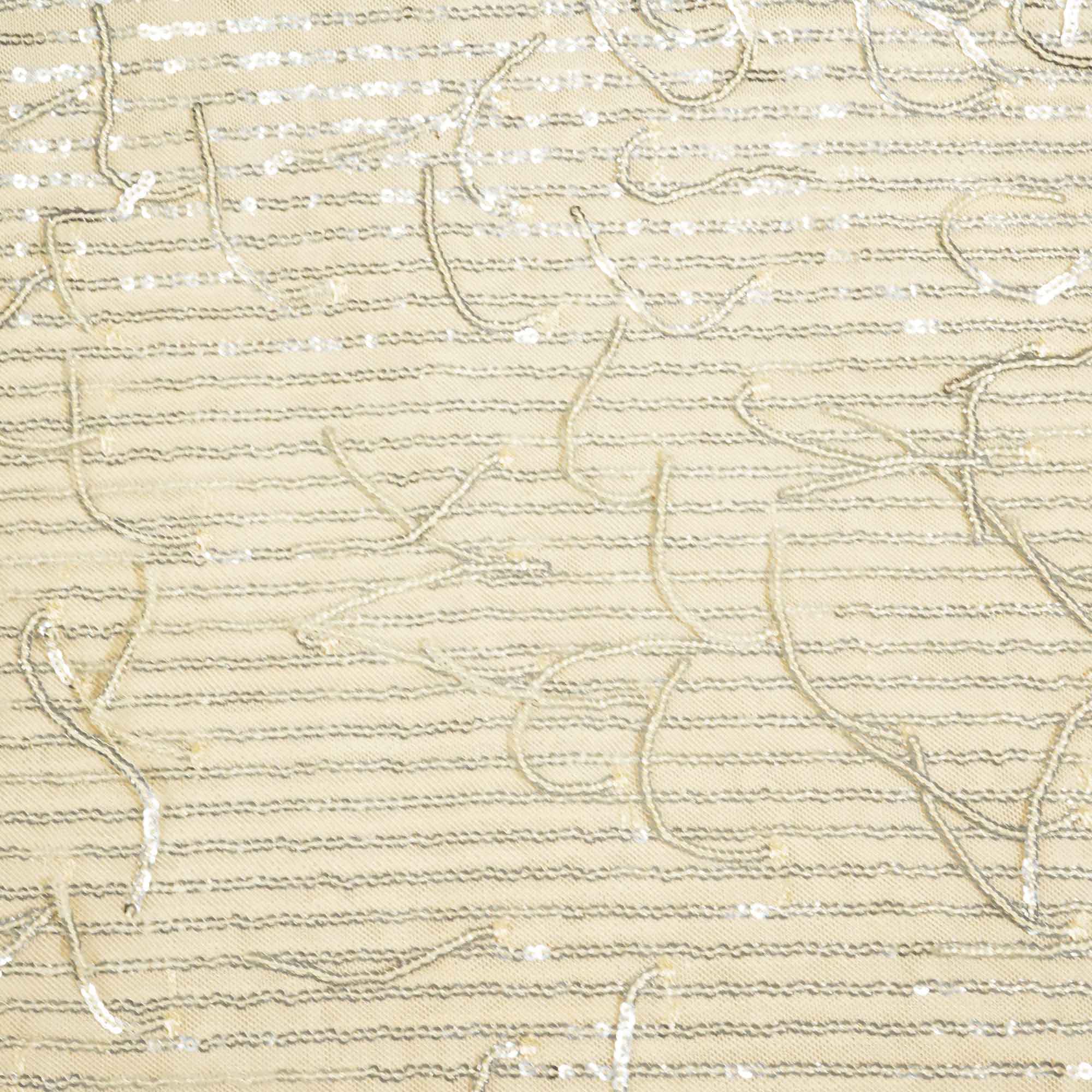 beige with silver sequence embroidery net lycra fabric TU-6652 - Image 4