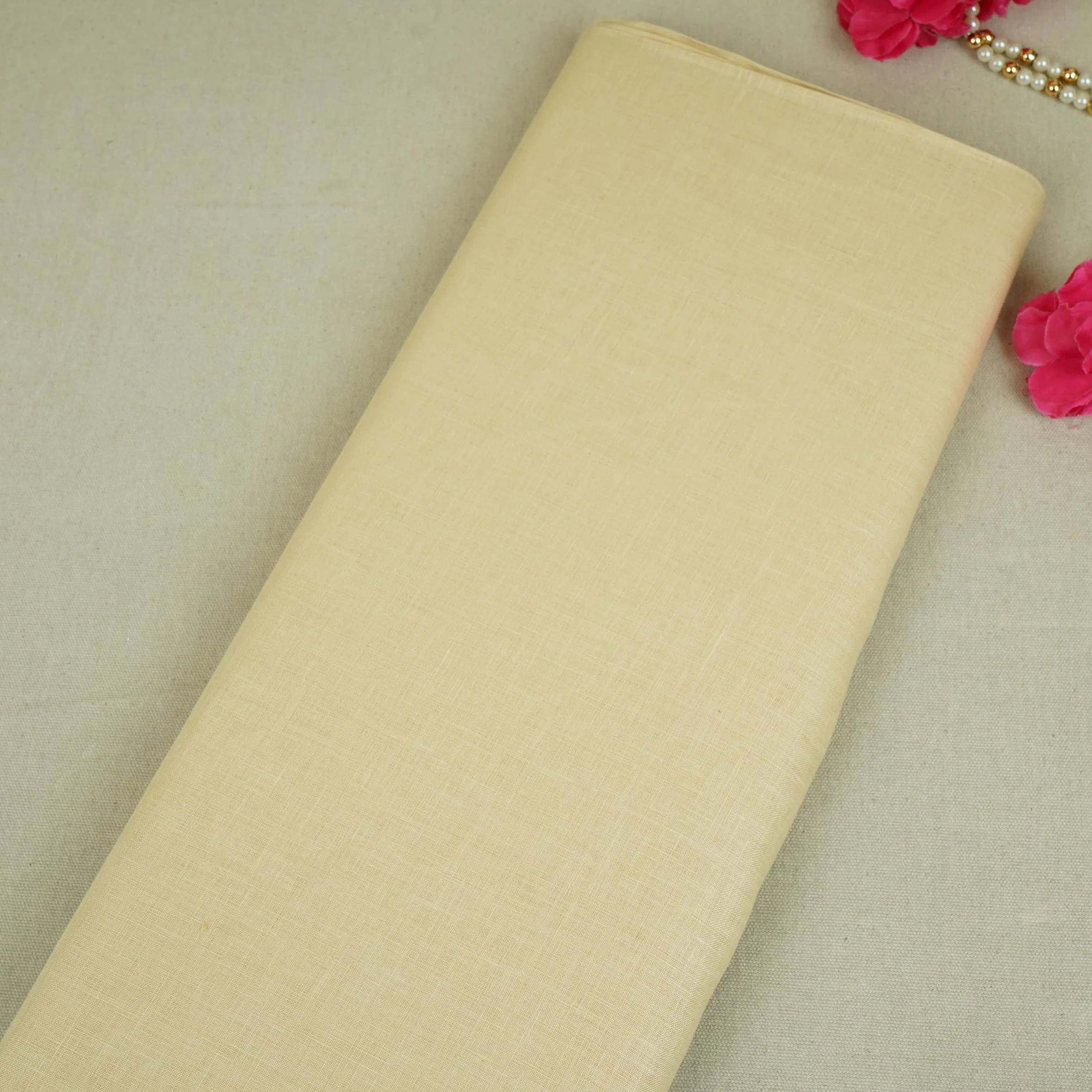 Beige Solid Pure Linen 60 Lea Fabric UT-30492