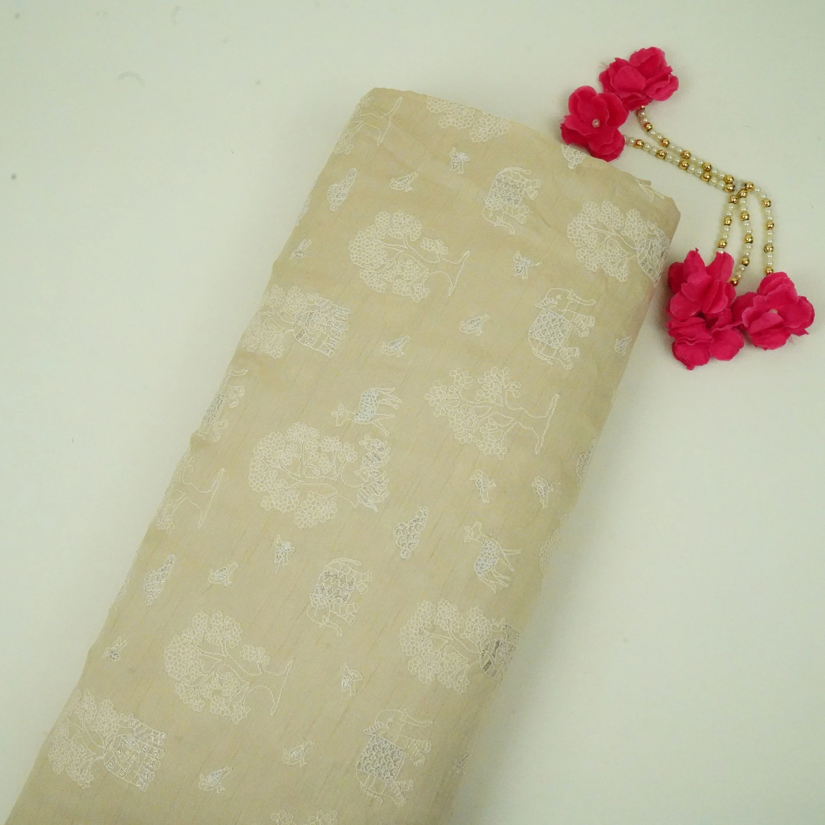 Beige thread embroidery Mysor Silk Fabric VI-30996