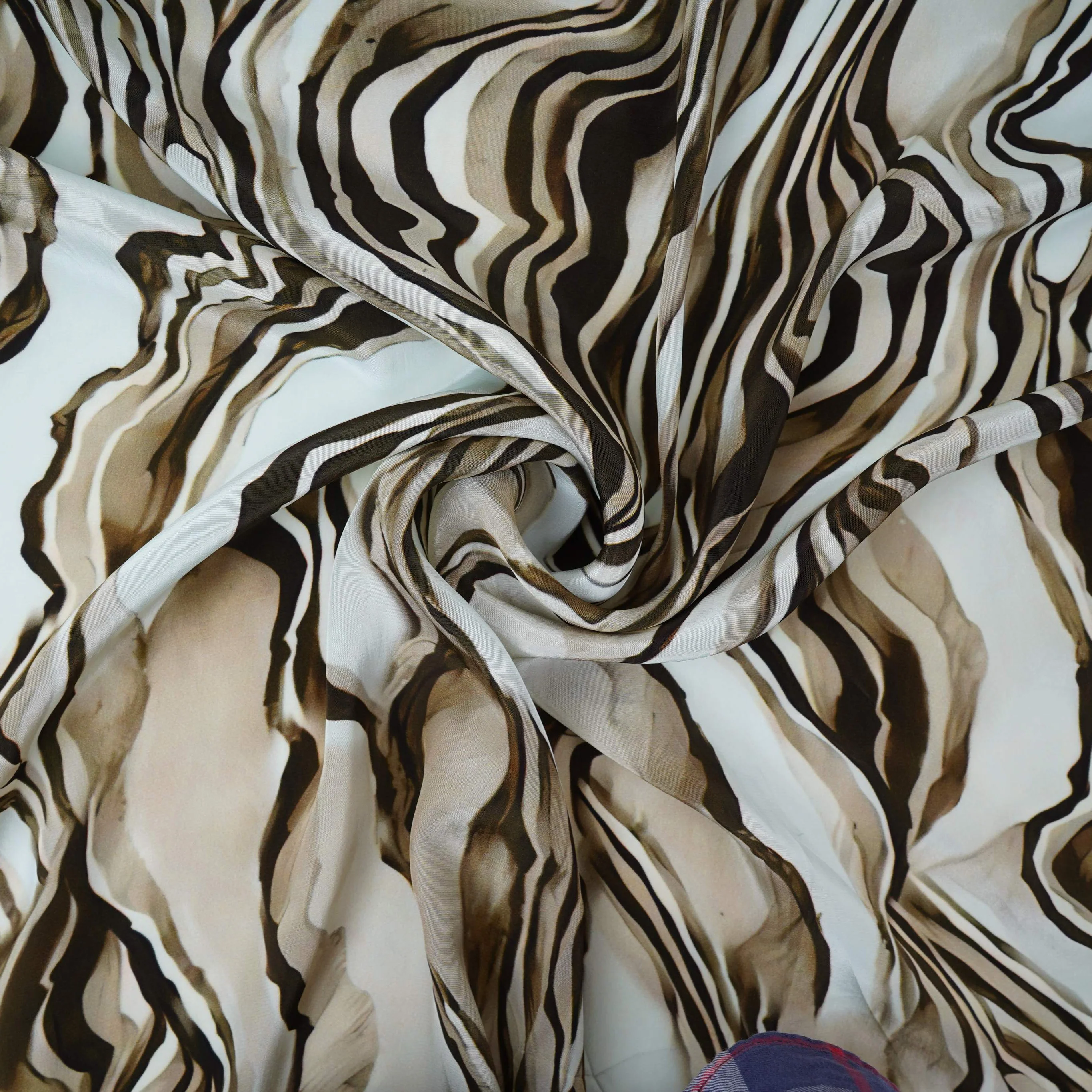Beige with Brown Abstract print Crepe Fabric NVC-31827 - Image 2
