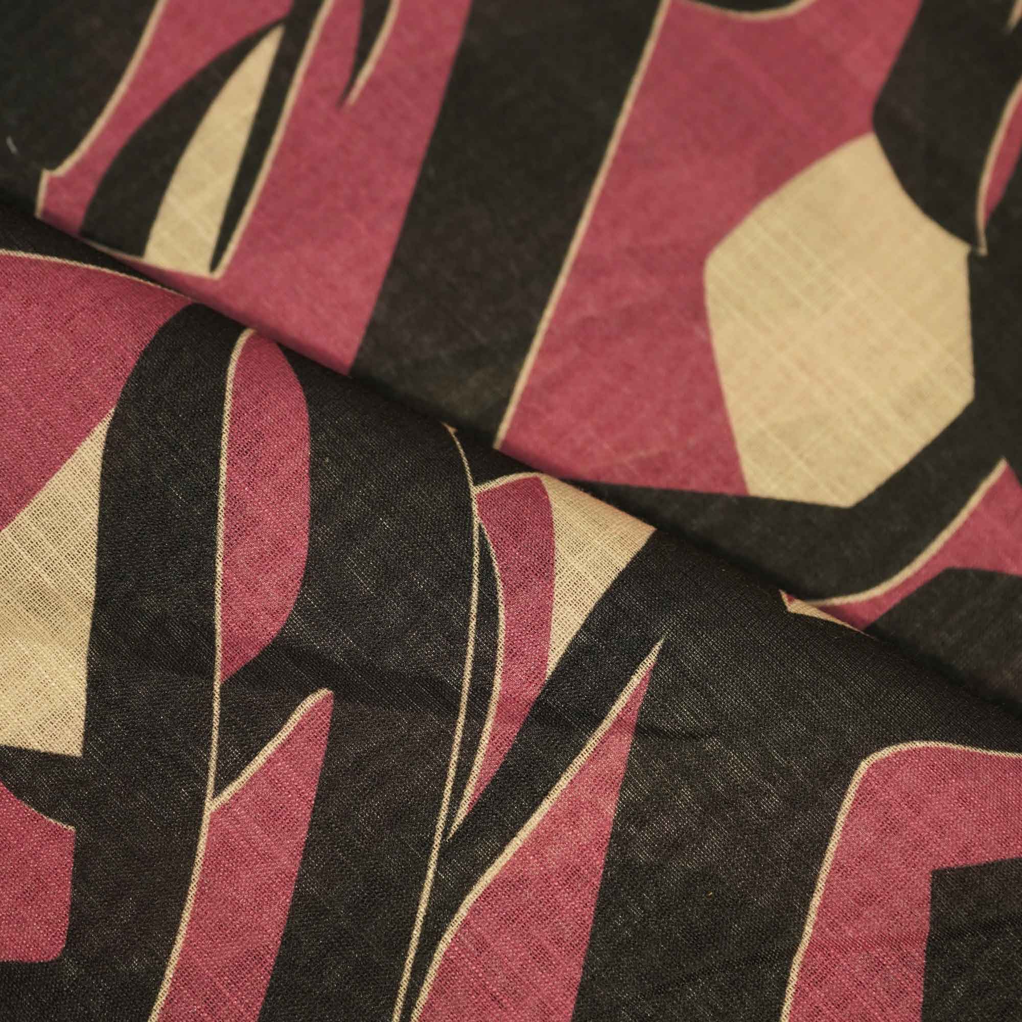 Black Abstract Print Linen Fabric MTF-25898 - Image 3