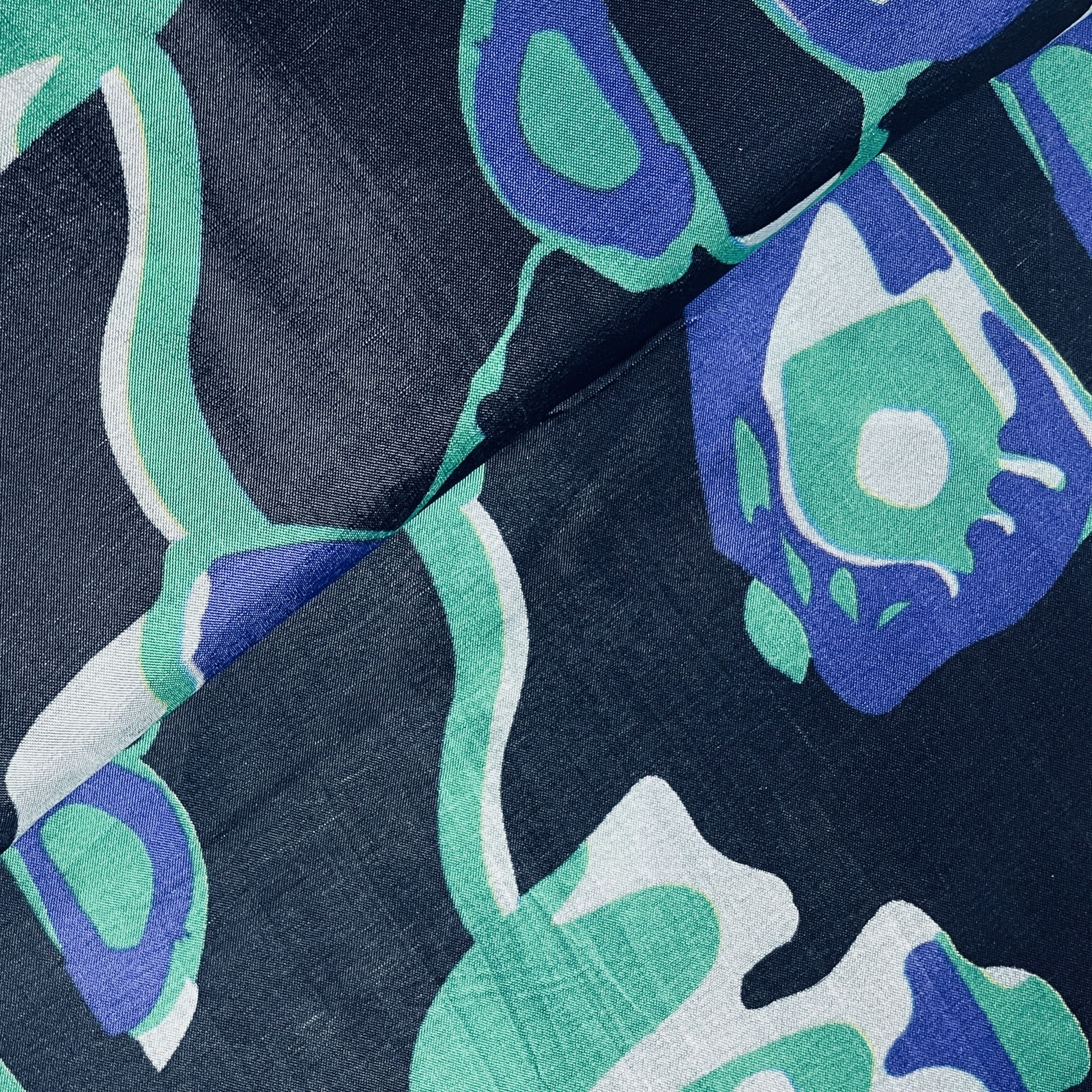 Black Abstract Print Upada Silk Fabric 19597 - Image 2
