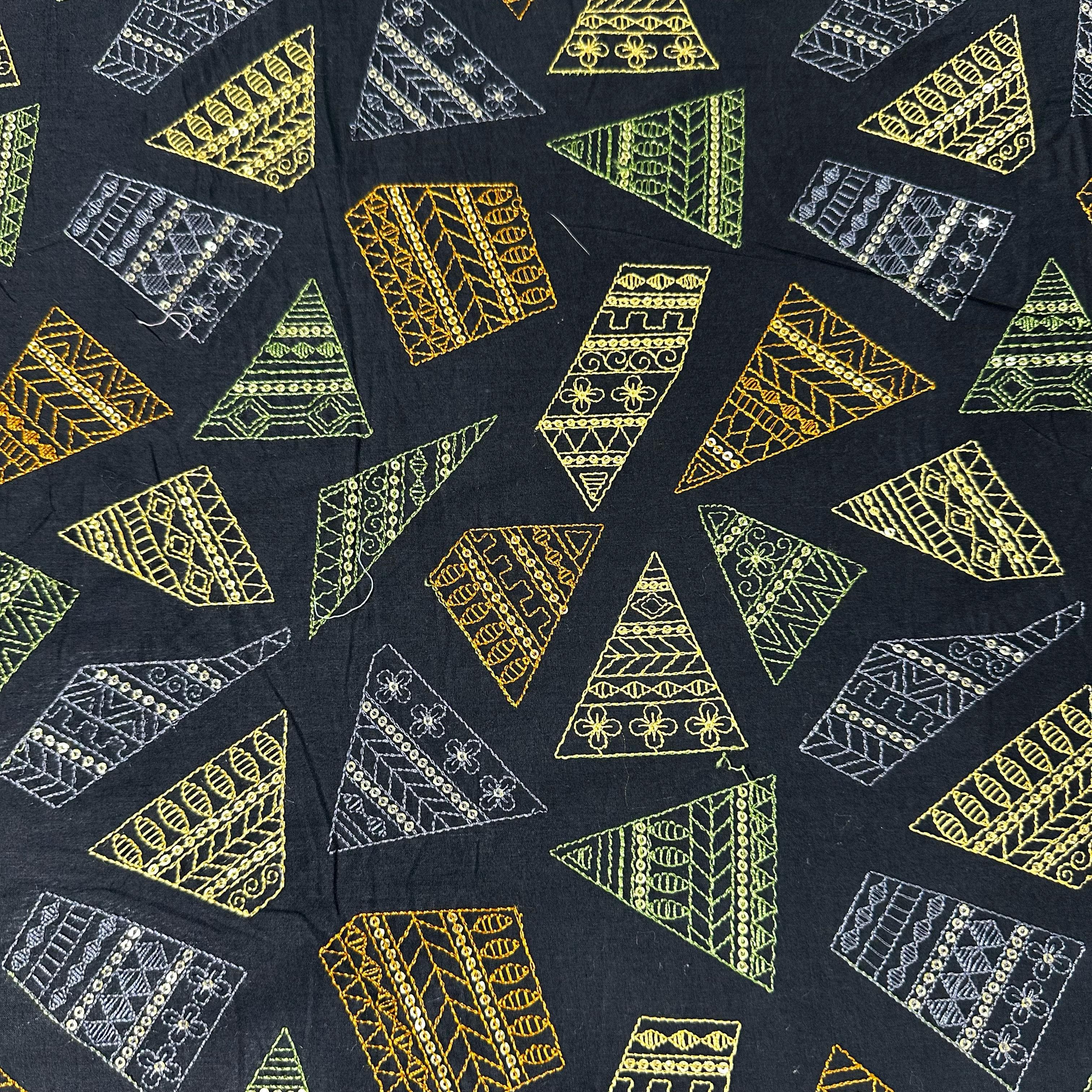 Black Abstract Thread Sequins Embroidery Cotton Fabric 15533 - Image 2