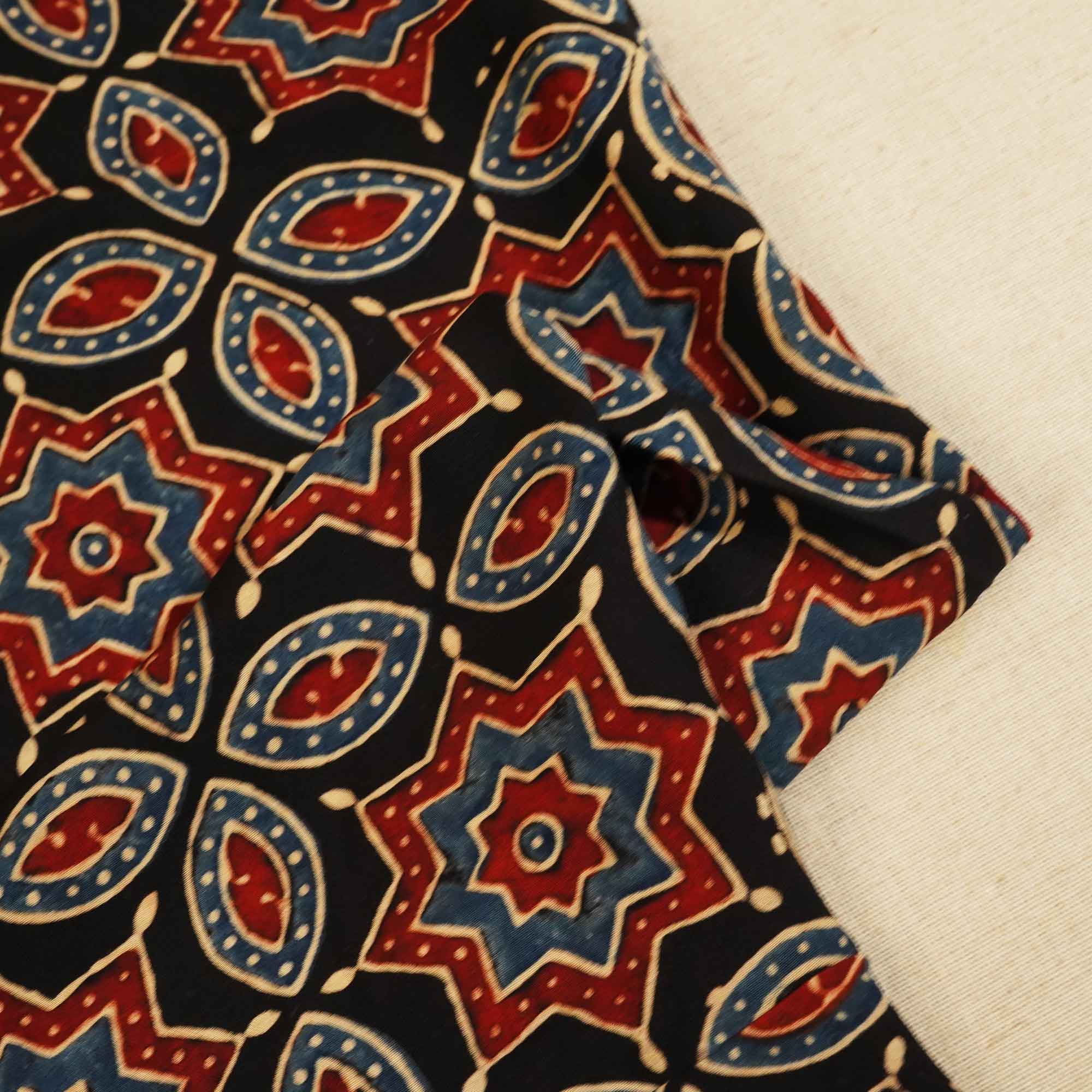 Black Ajrakh Modal Satin Fabric Modal Ajrakh IA-26893 - Image 2