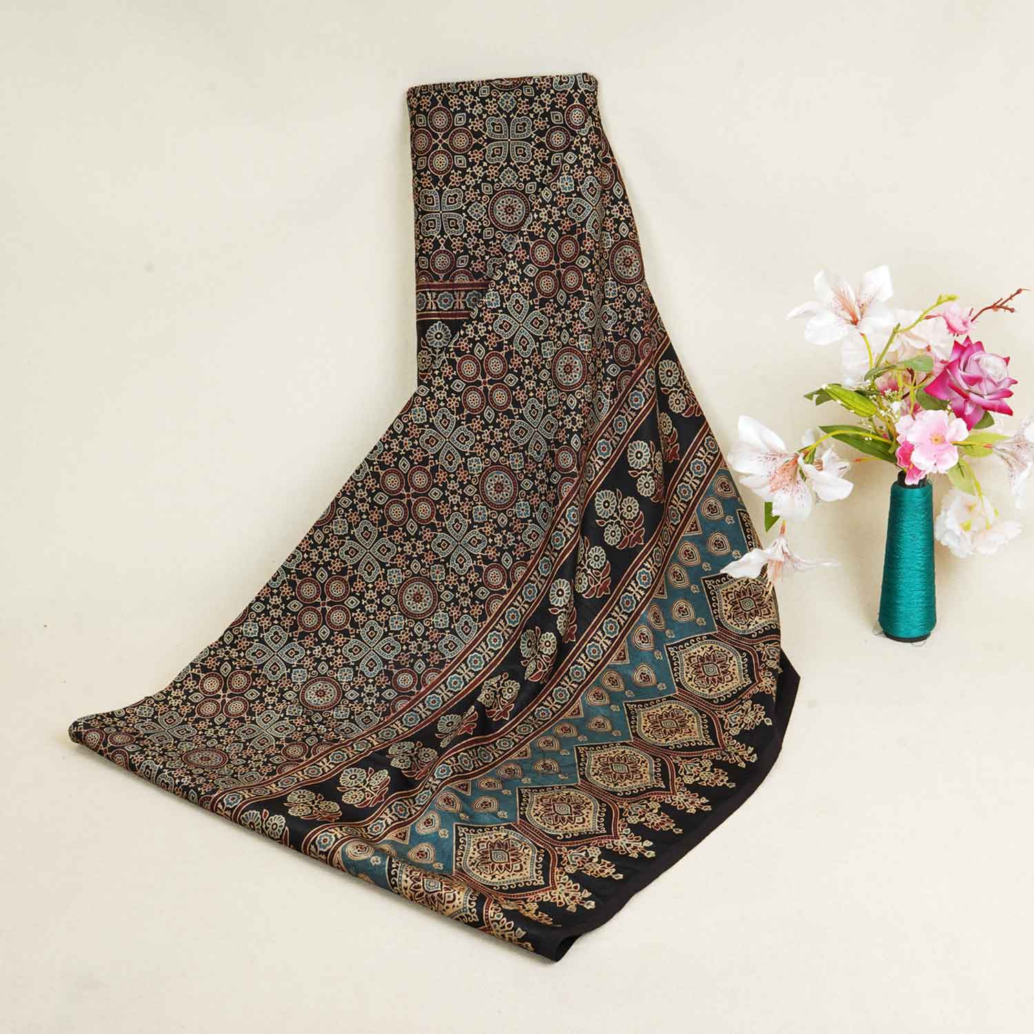 Black Ajrakh Print Mashru Silk Fabric EEG-28379