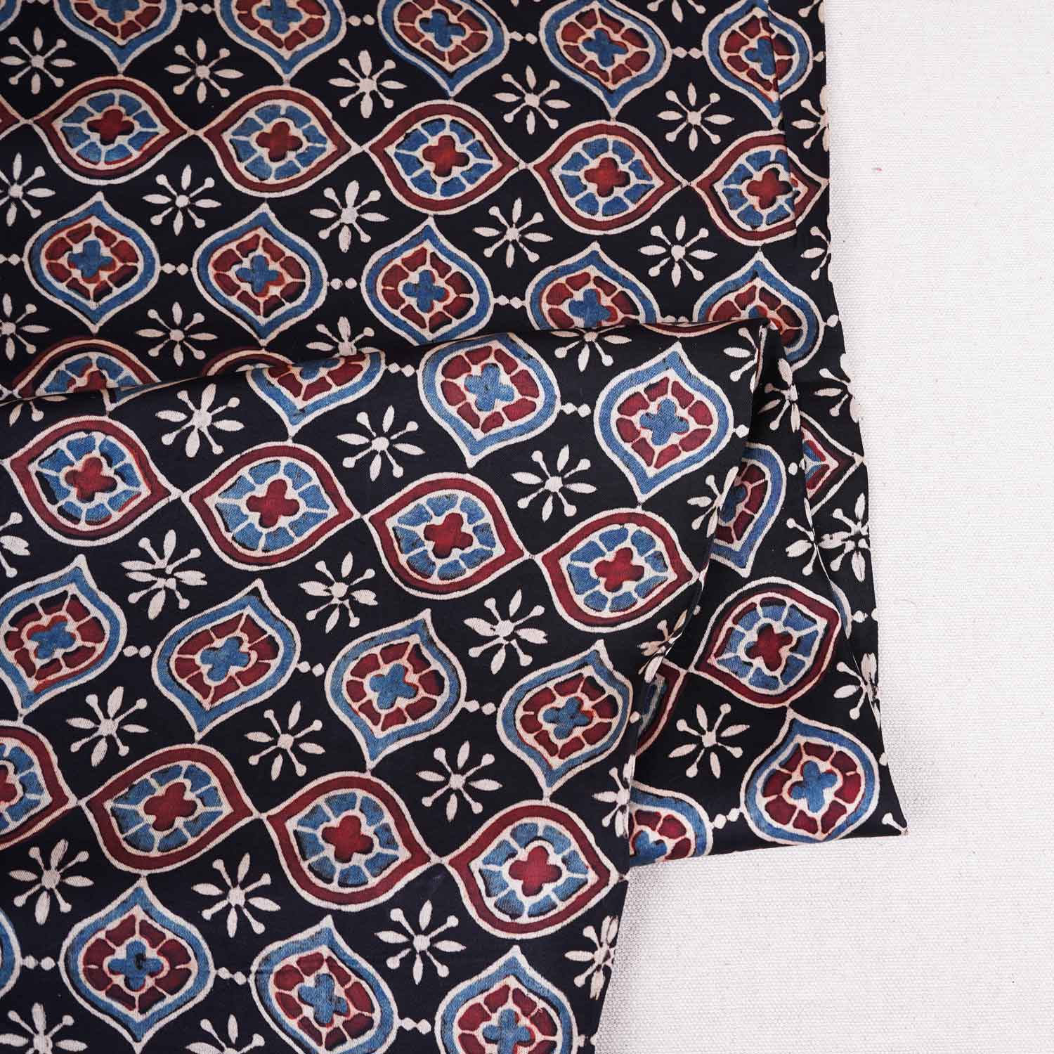 Black Ajrakh Print Modal Satin Fabric EEG-28680 - Image 2