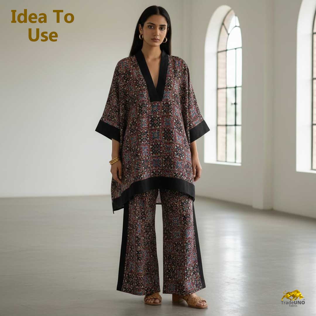 Black Ajrakh Print Modal Satin Fabric EEG-28706 - Image 5