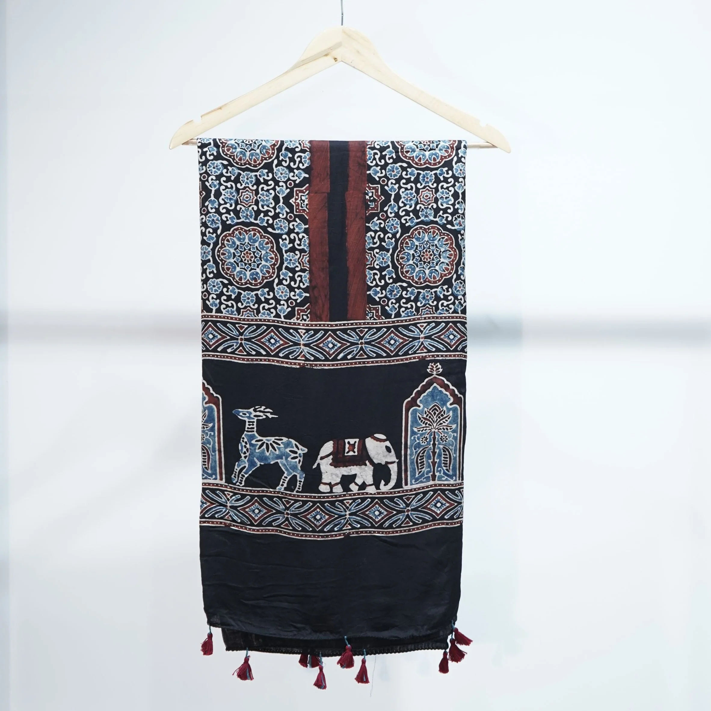Black Ajrakh print Modal Silk Kaftan EEG-31619 - Image 4