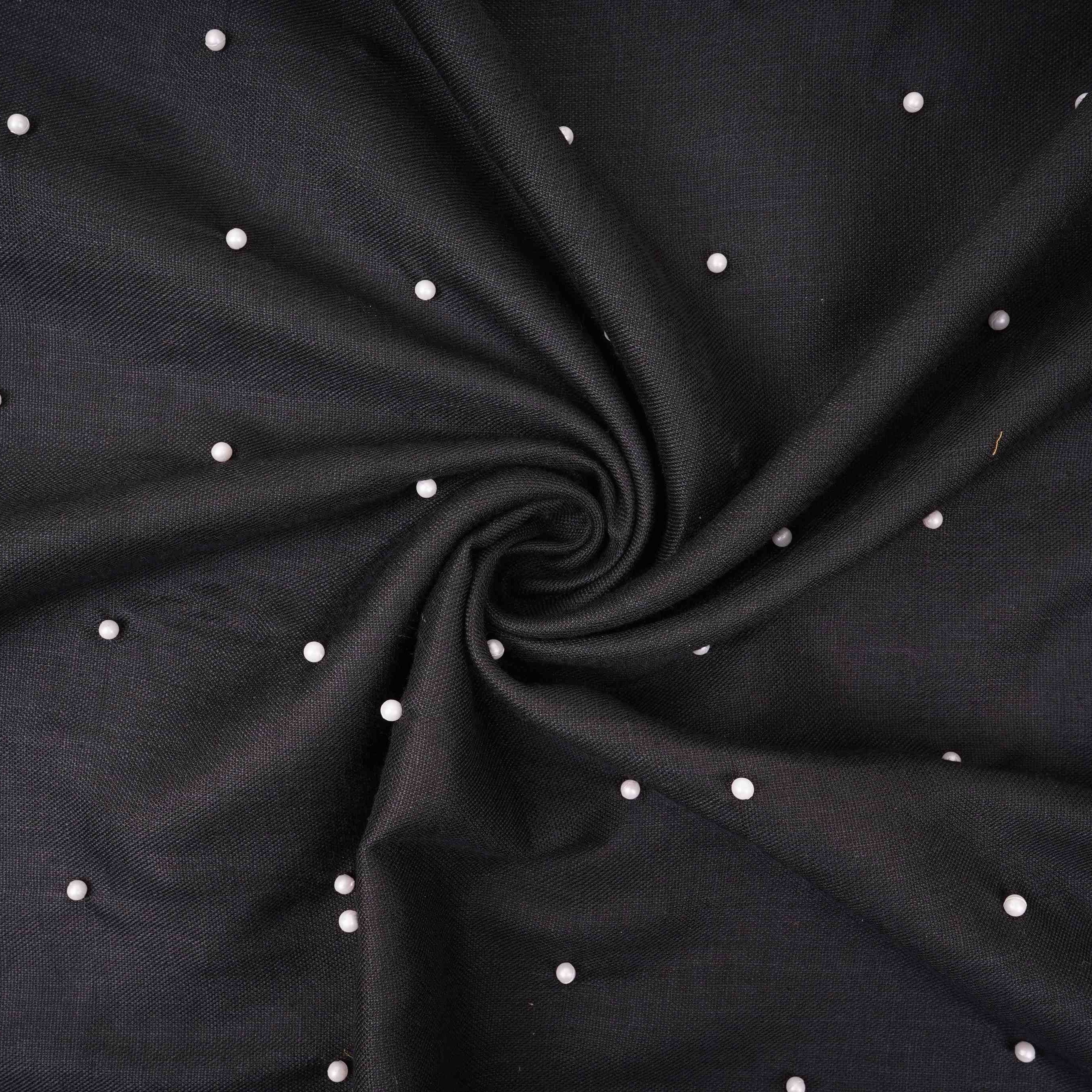 Black Beads Work Linen Fabric SU-31870 - Image 3