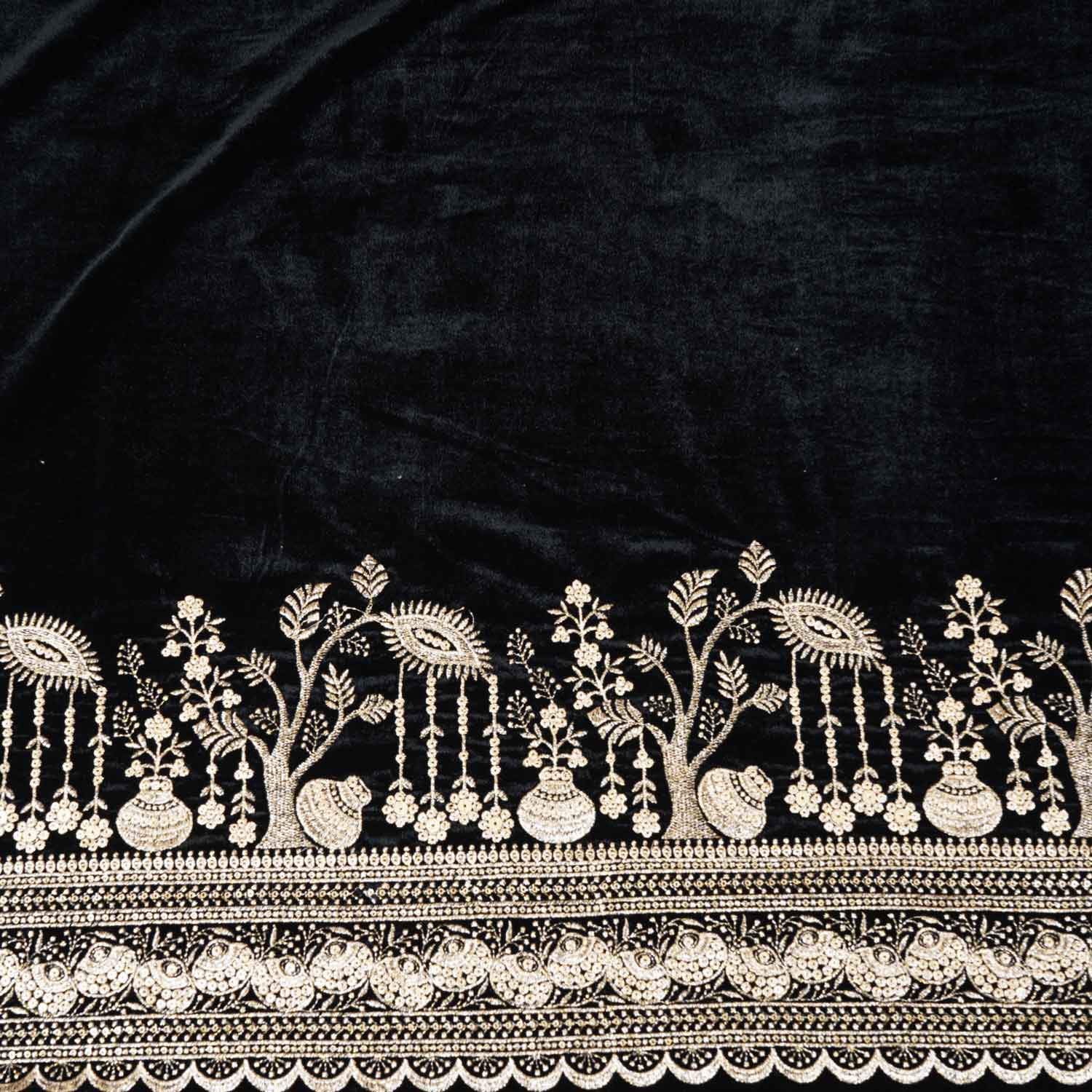 Black Border Work Cutdana Velvet 9000 Fabric SC-28252 - Image 5