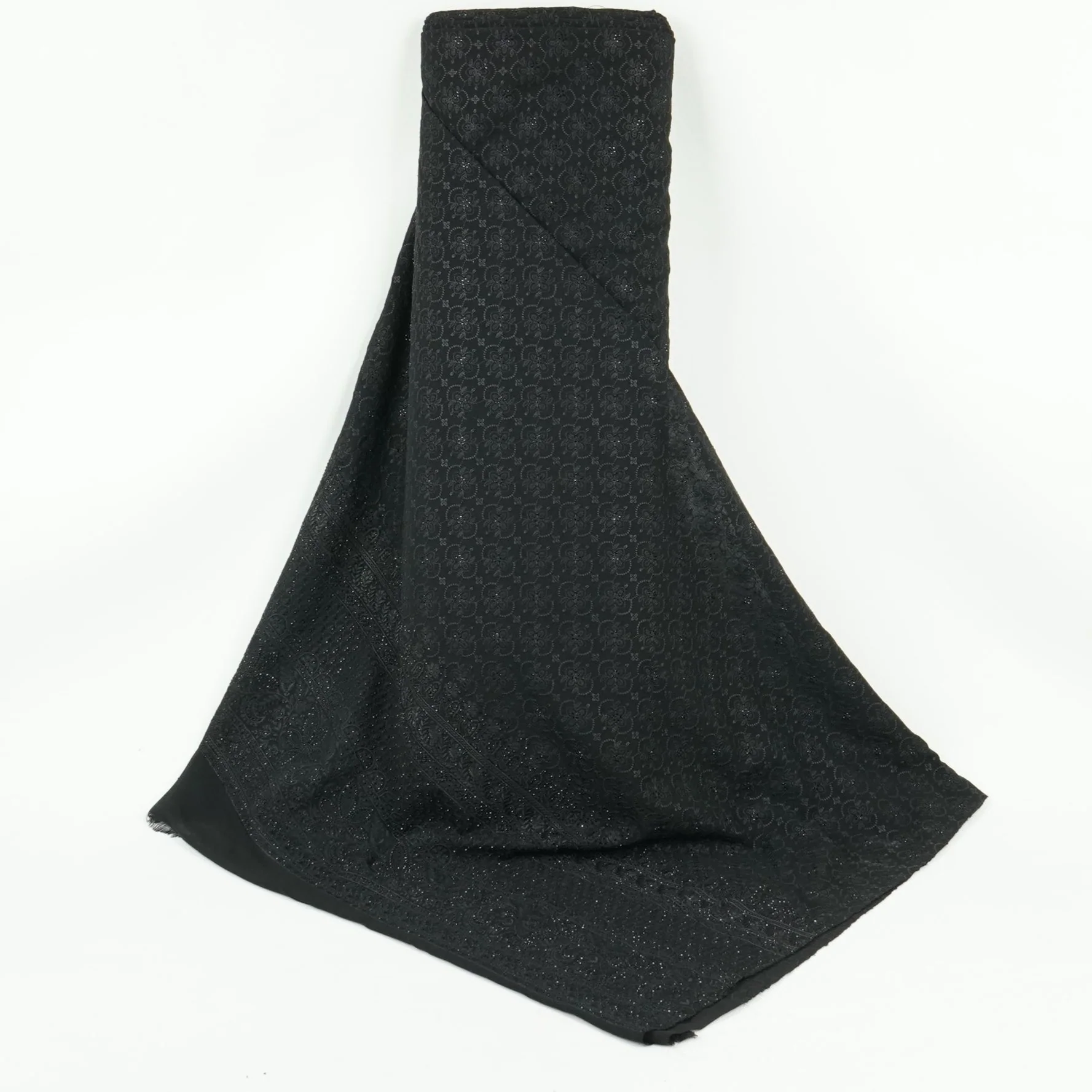 Black Chikankari Thread Embroidery Georgette Fabric DR-32408