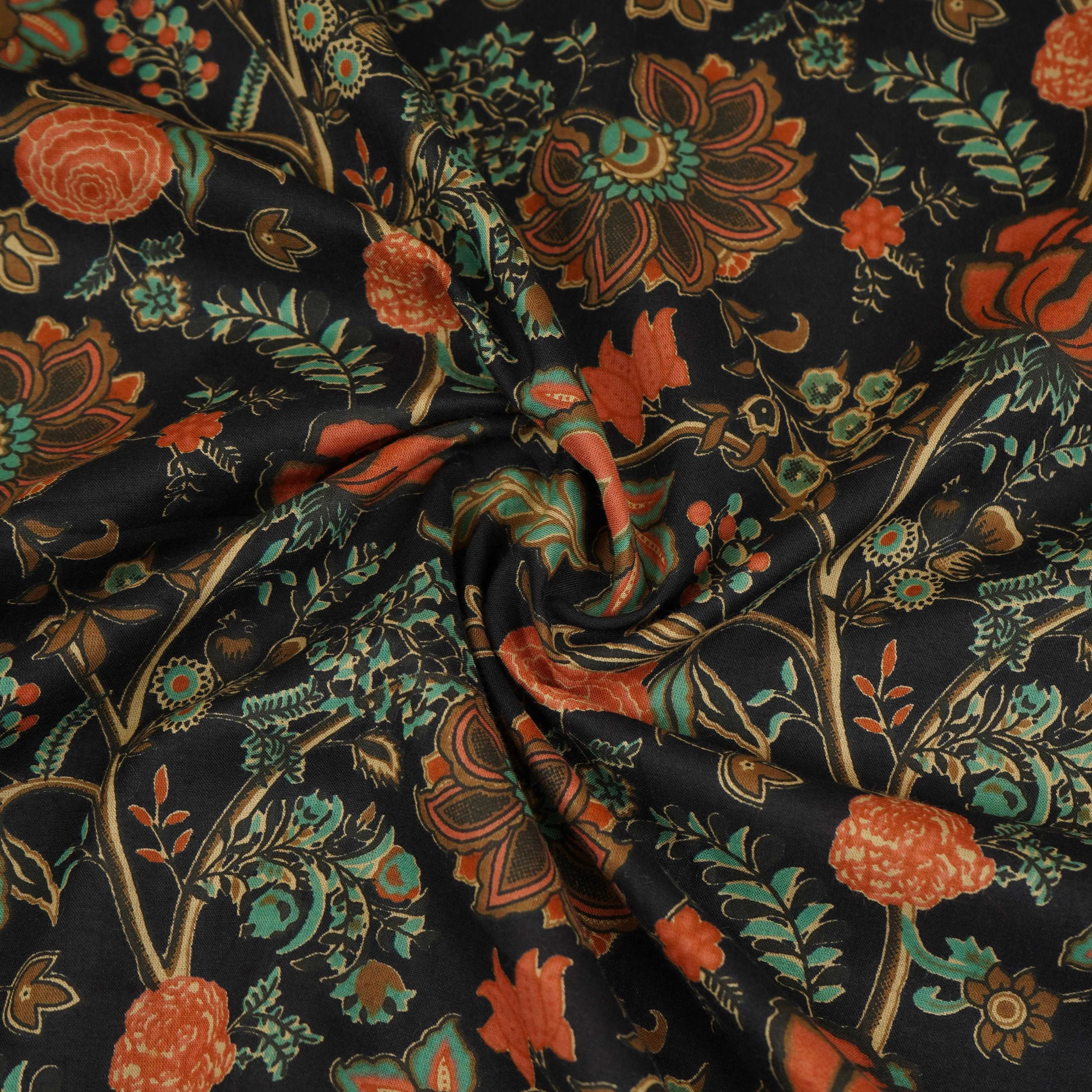 Black Chintz Floral Print Cotton Fabric OG-30332 - Image 3