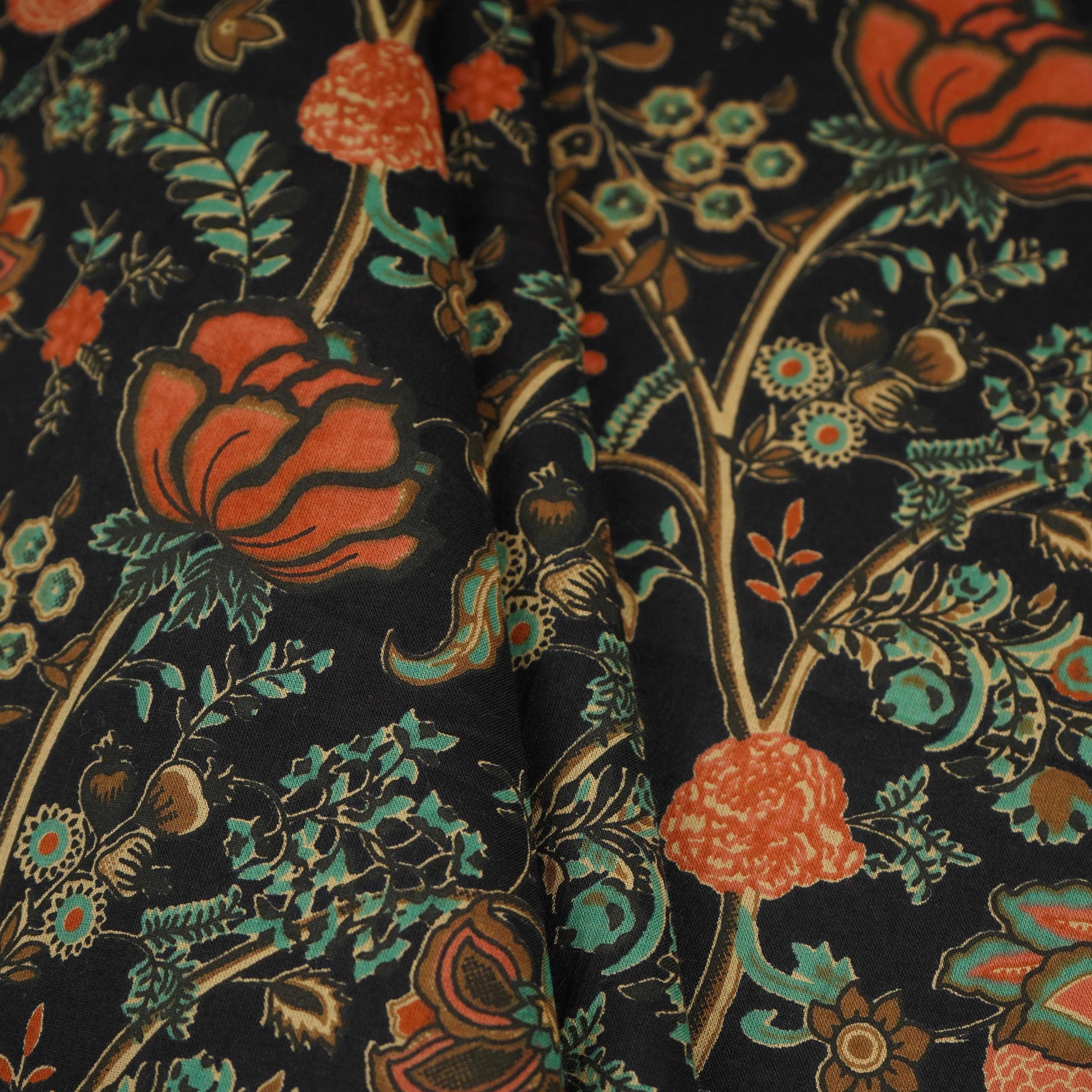 Black Chintz Floral Print Cotton Fabric OG-30332 - Image 4