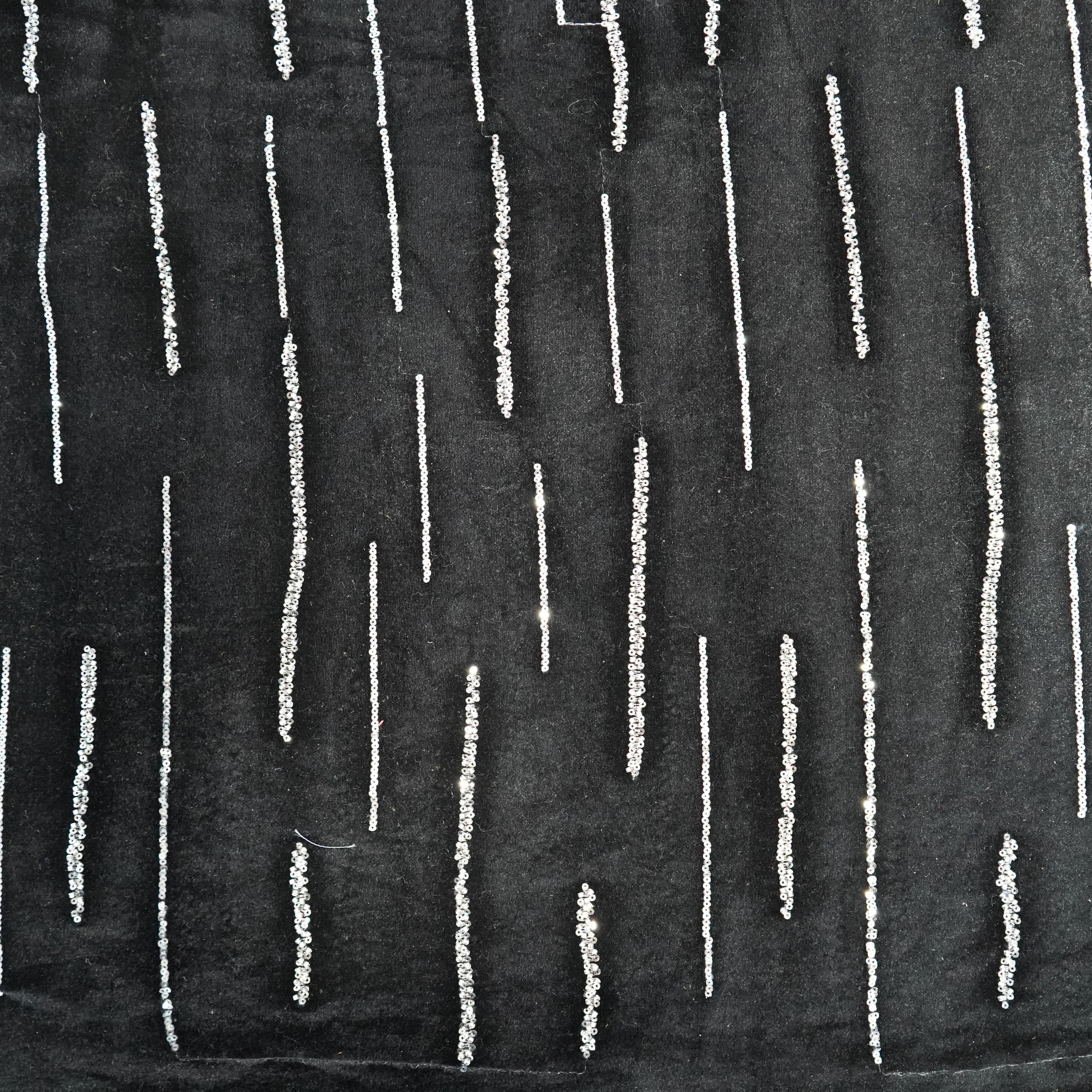 Black Cutdana Embroidery Velvet Fabric 20885 - Image 3