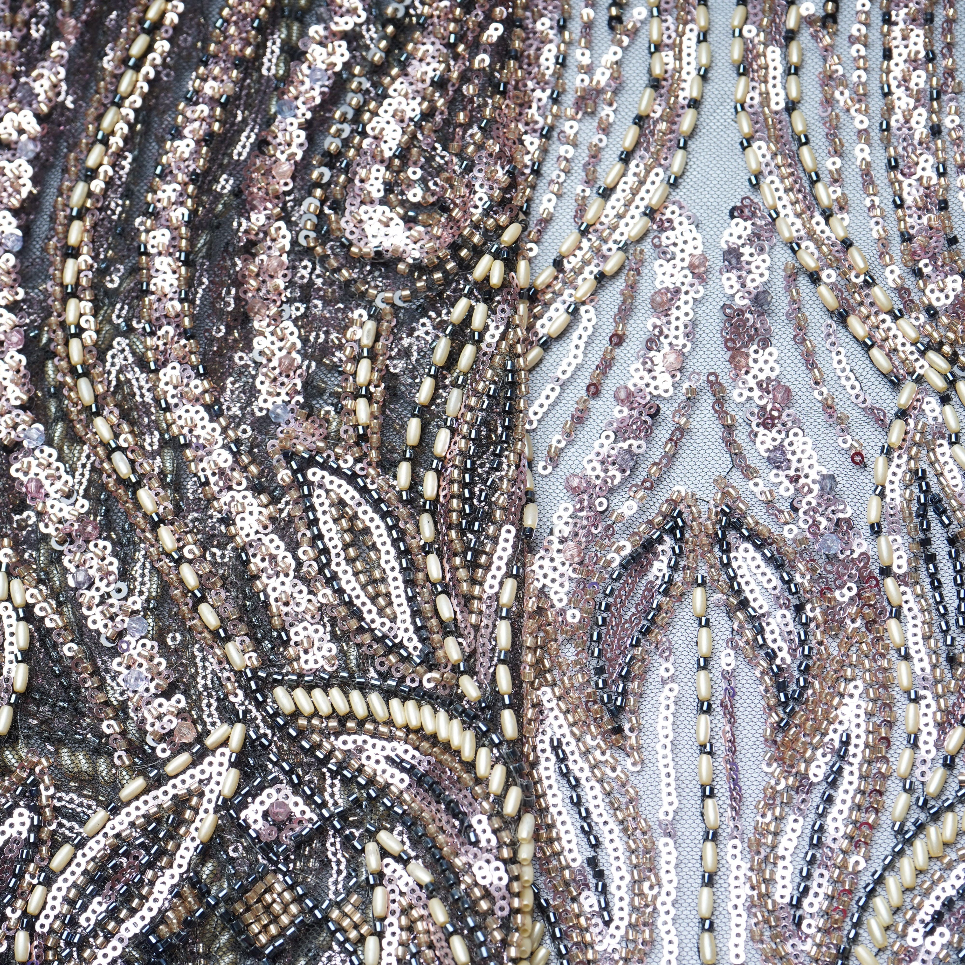 Black Cutdana Rice Beads Embroidery Net Fabric 21260 - Image 2