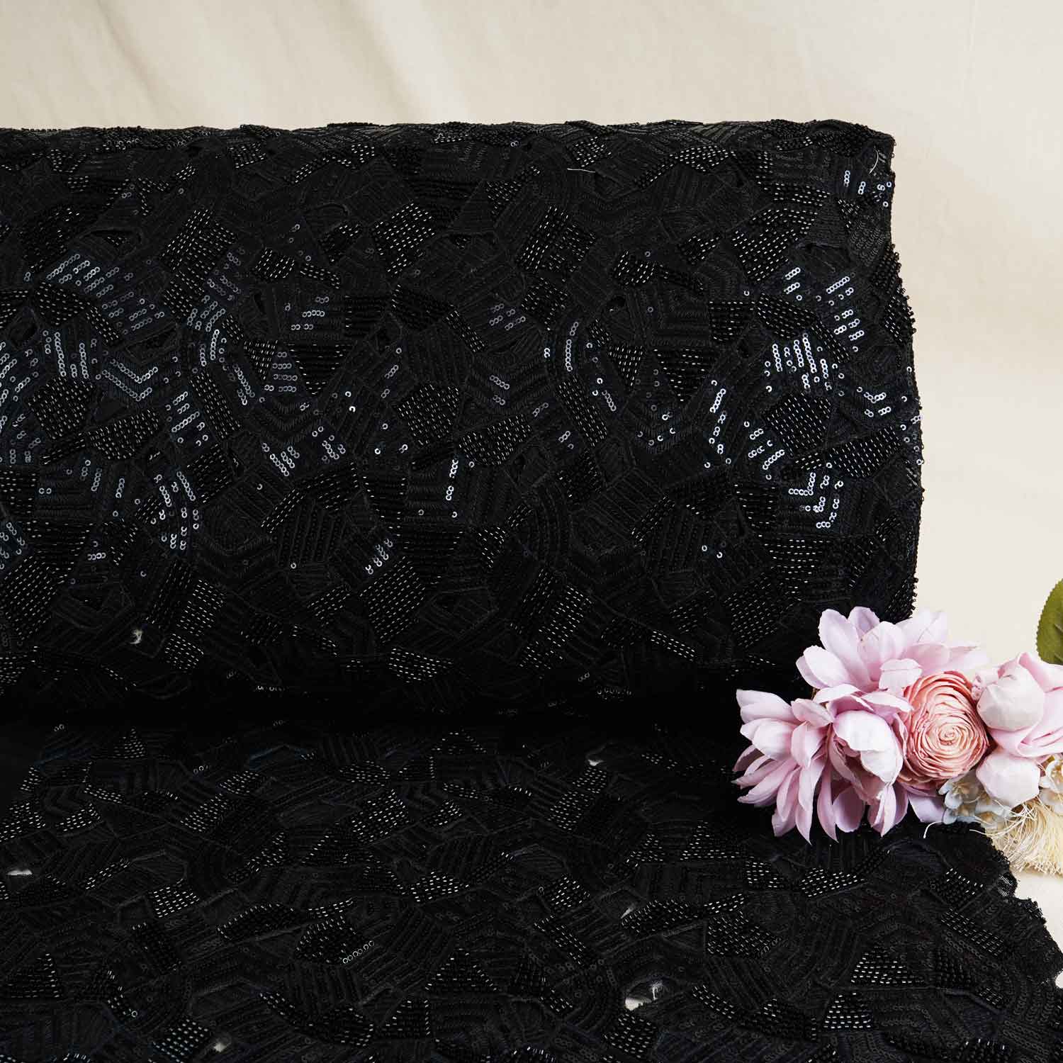 Black Cutwork Embroidery Net Fabric HCS-28997 - Image 4