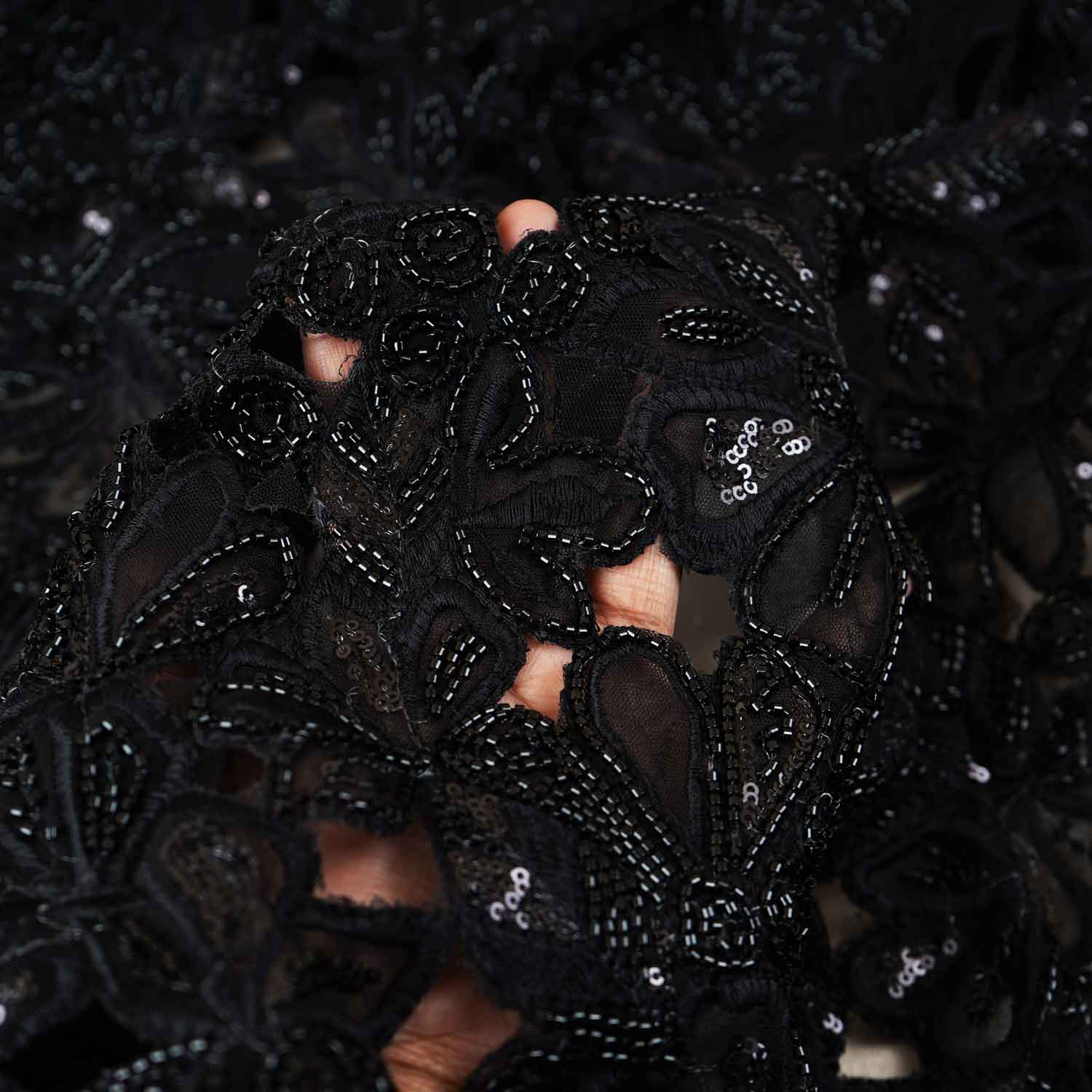 Black Cutwork Embroidery Net Fabric HCS-29001 - Image 3