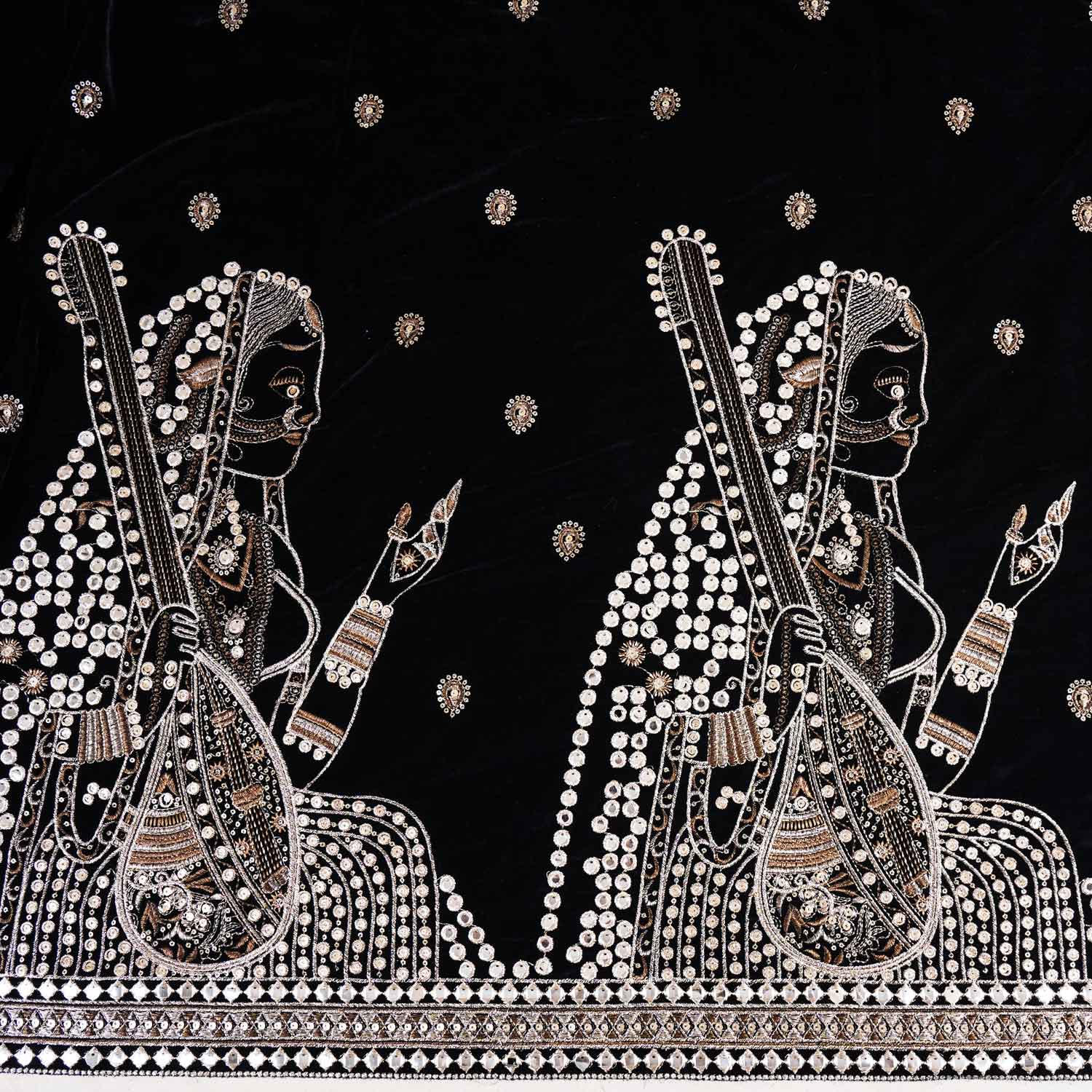 Black Embroidery Velvet Fabric JD-28969 - Image 4