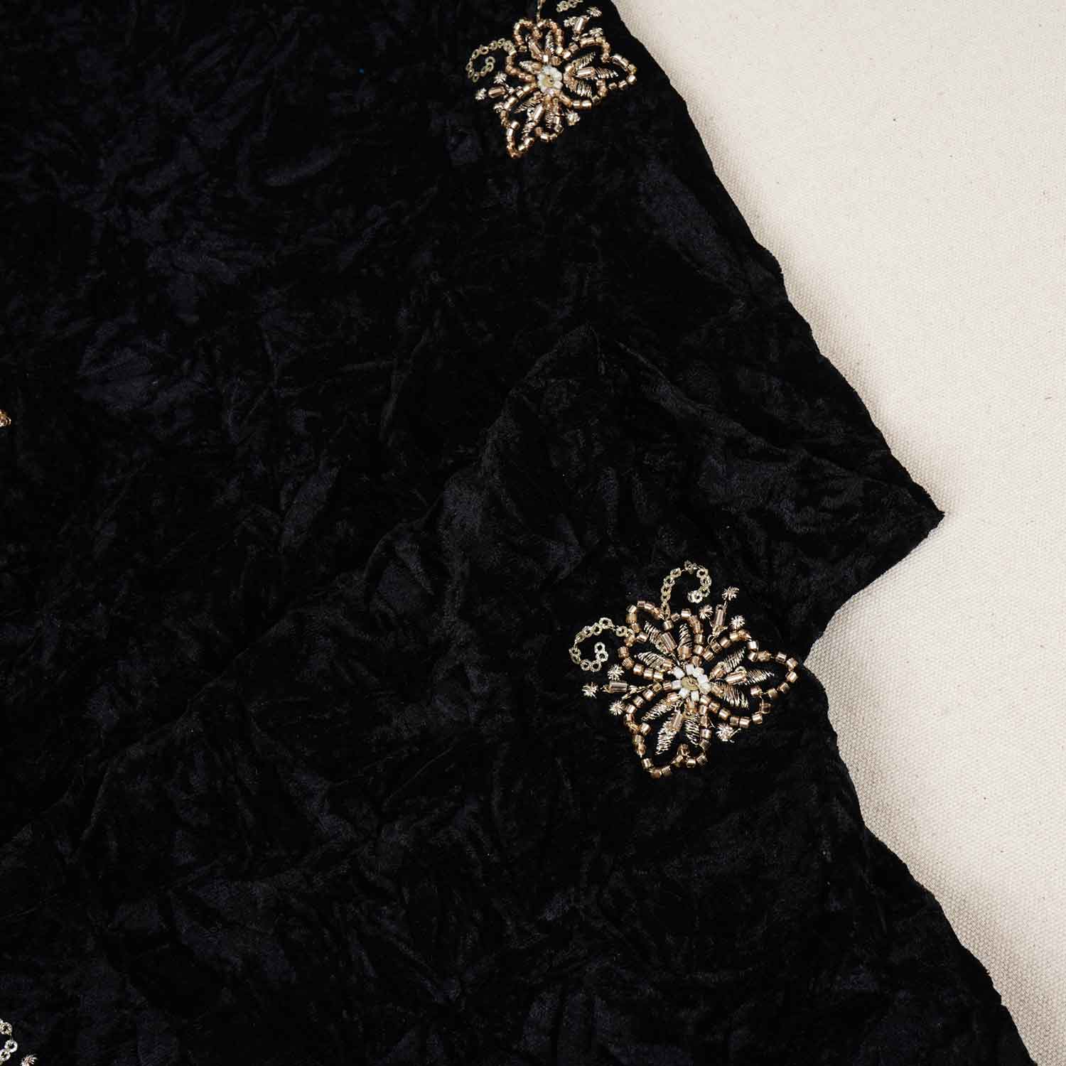 Black Floral Cutdana Crushed Velvet 9000 SC-27993 - Image 2