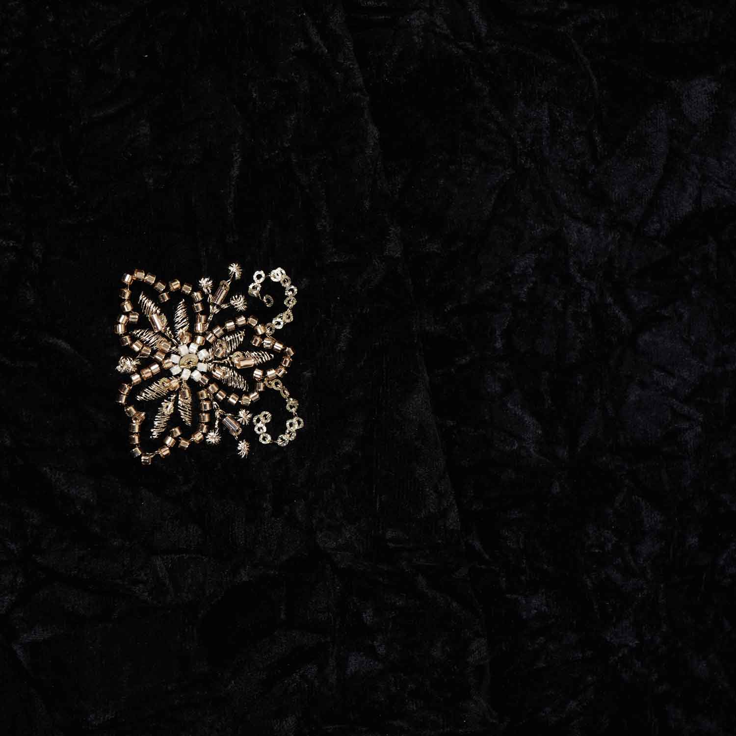 Black Floral Cutdana Crushed Velvet 9000 SC-27993 - Image 3