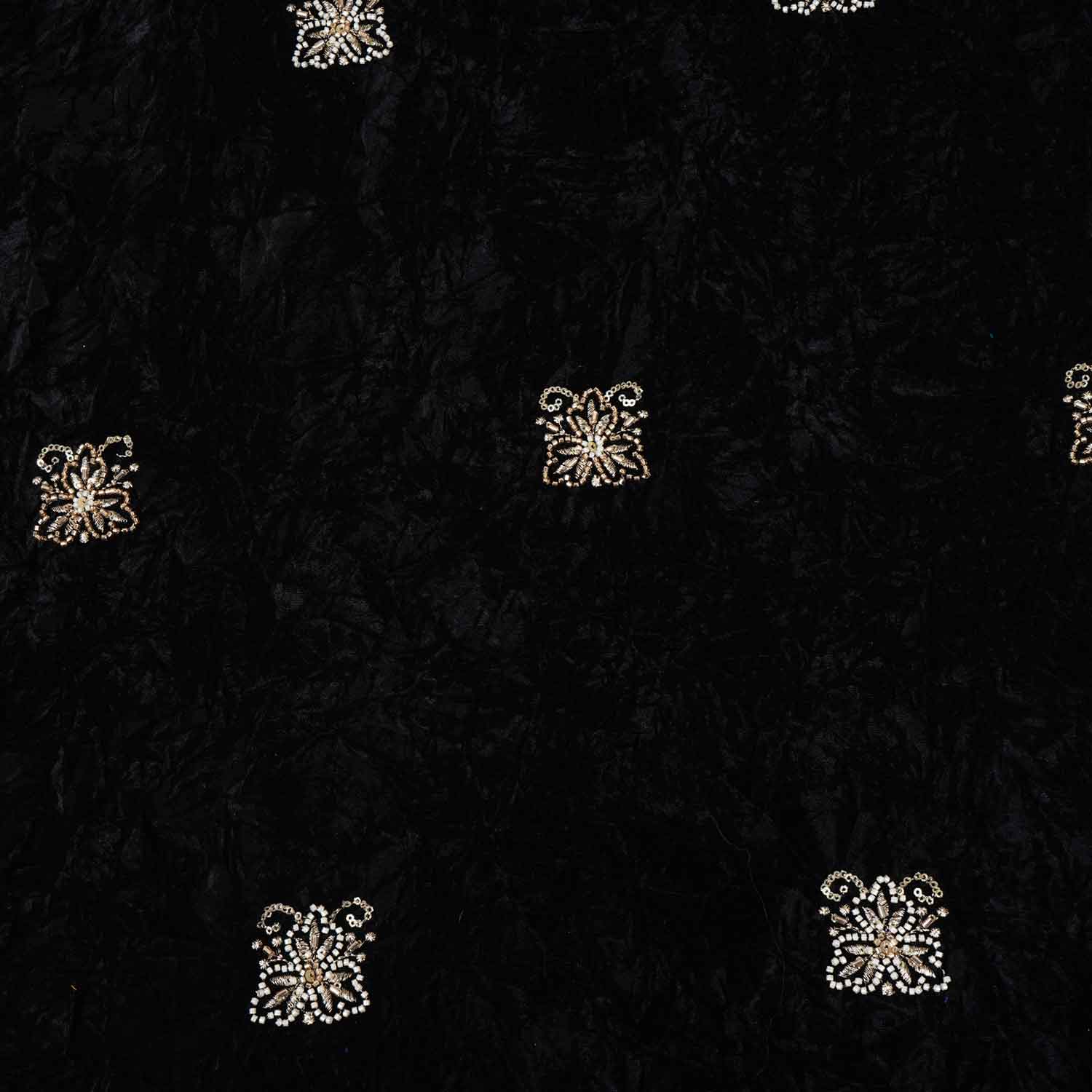 Black Floral Cutdana Crushed Velvet 9000 SC-27993 - Image 4