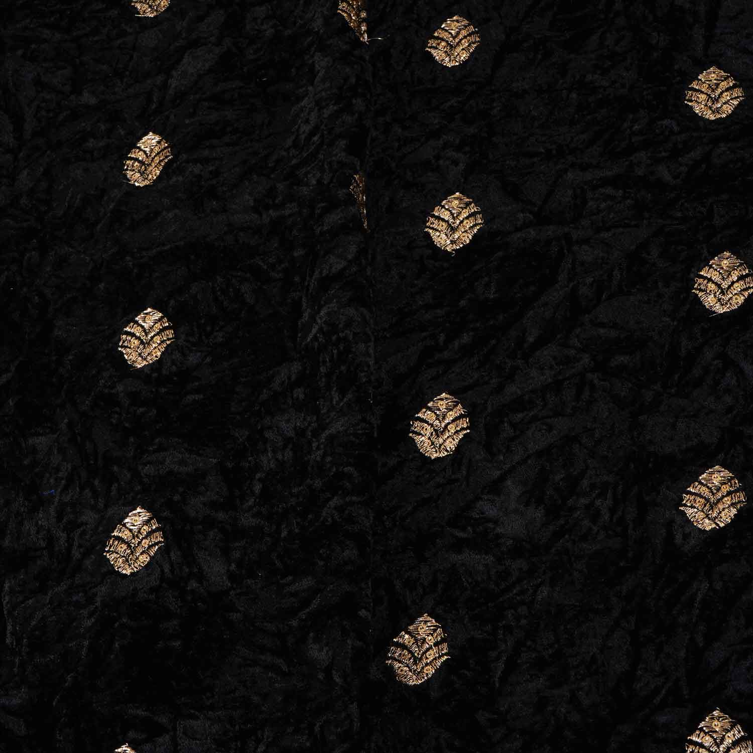 Black Floral Cutdana Crushed Velvet Fabric SC-28256 - Image 3
