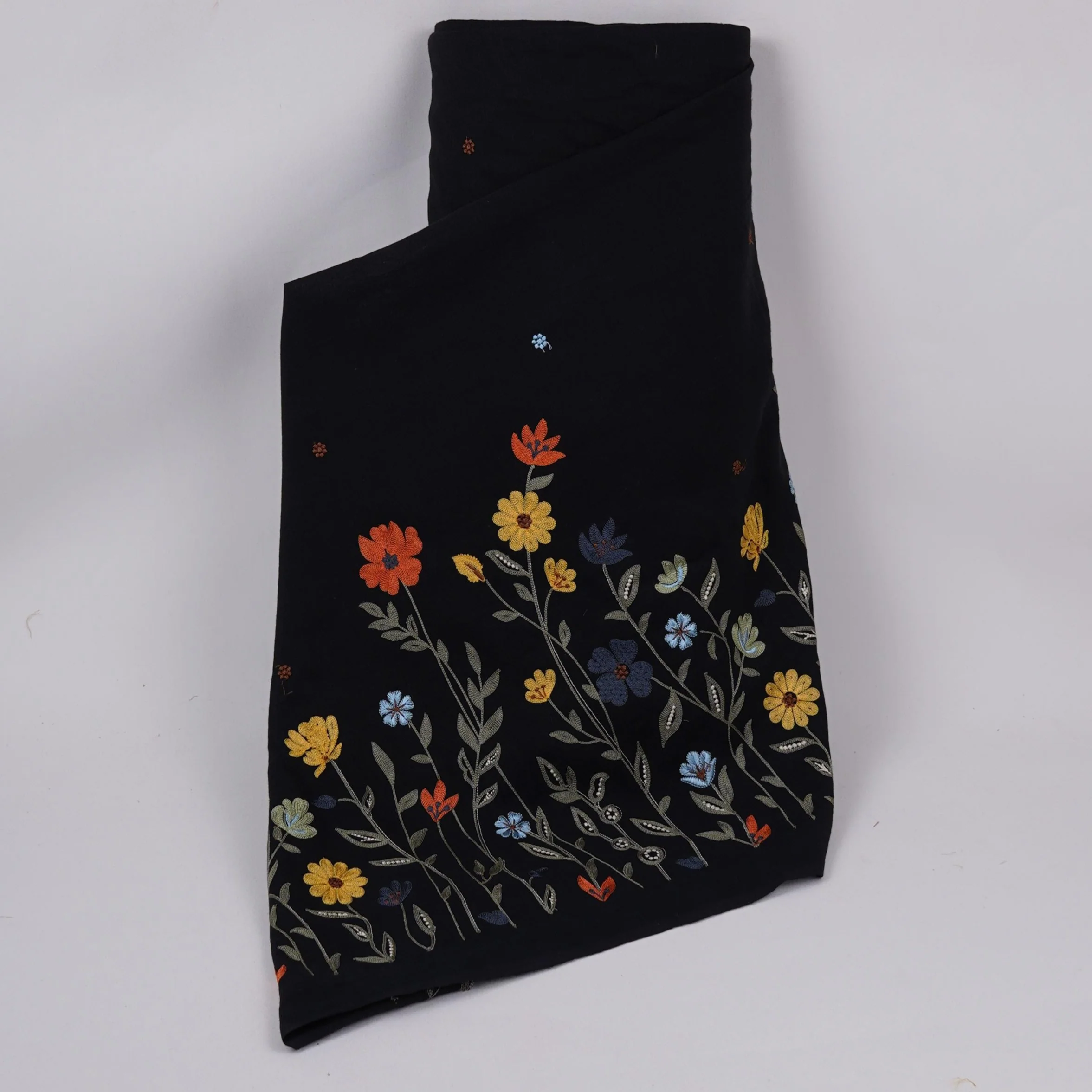 Black floral embroidery Cotton Linen Fabric GPF-32252