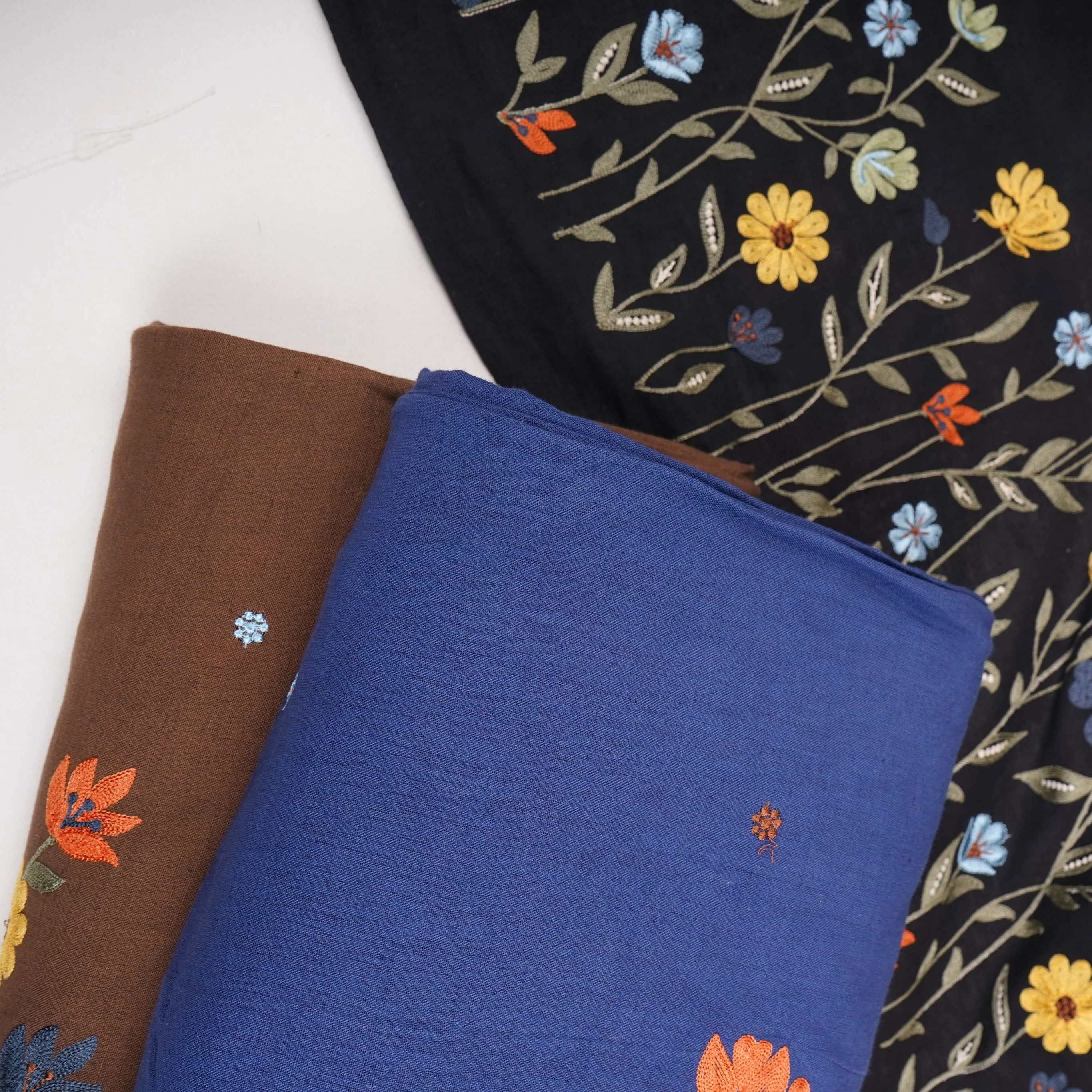 Black floral embroidery Cotton Linen Fabric GPF-32252 - Image 6