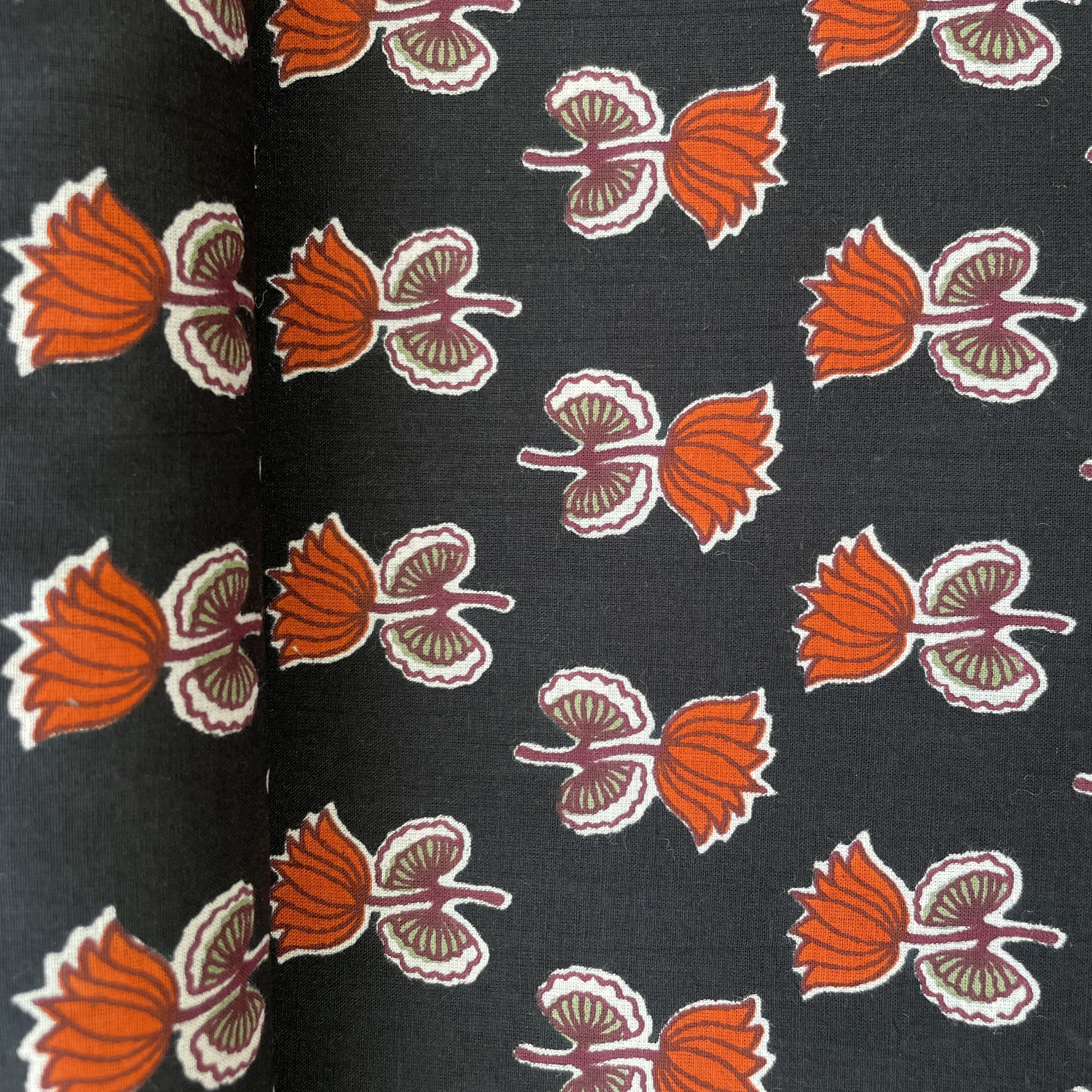Black Floral Handblock Print Cotton Fabric 16075 - Image 3