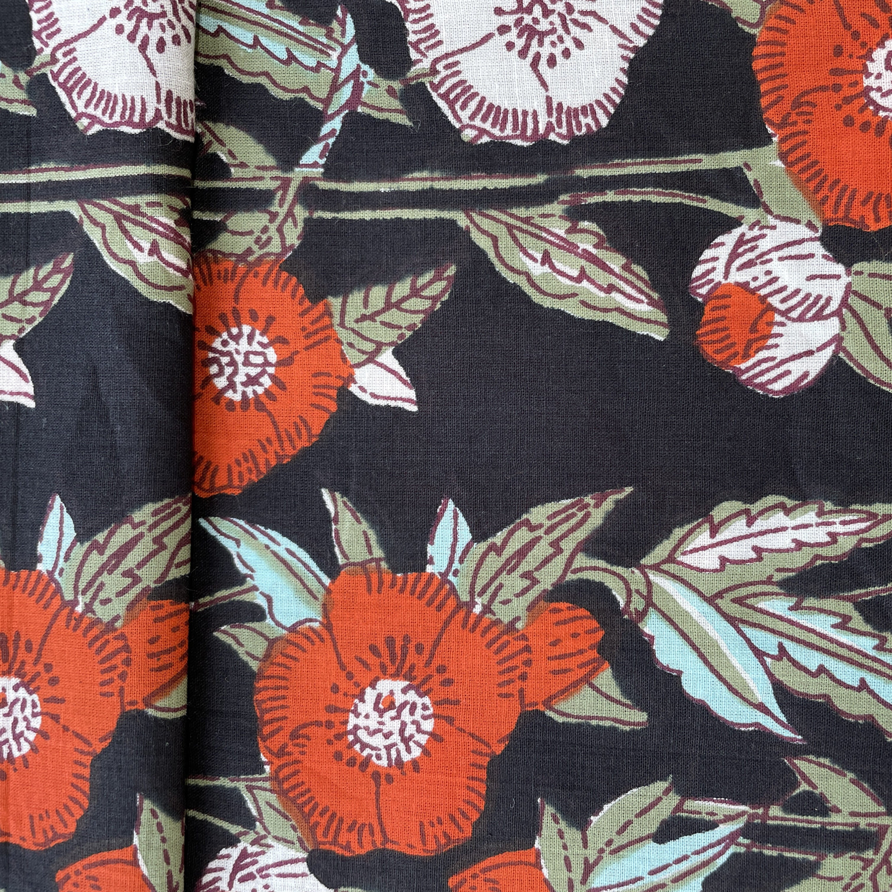 Black Floral Print Cotton Fabric 16073 - Image 3