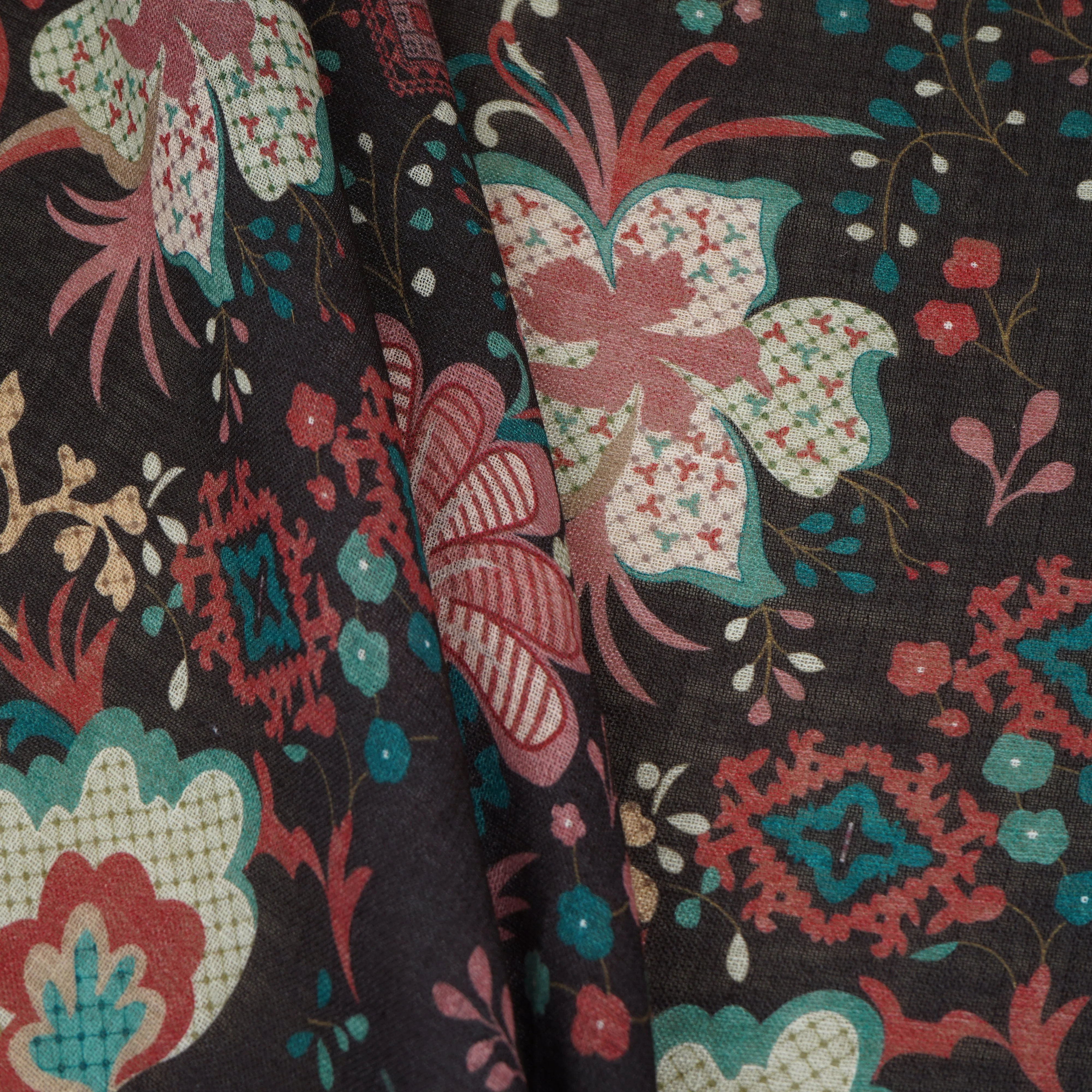 Black Floral Print Cotton Linen Fabric GTS-30280 - Image 4