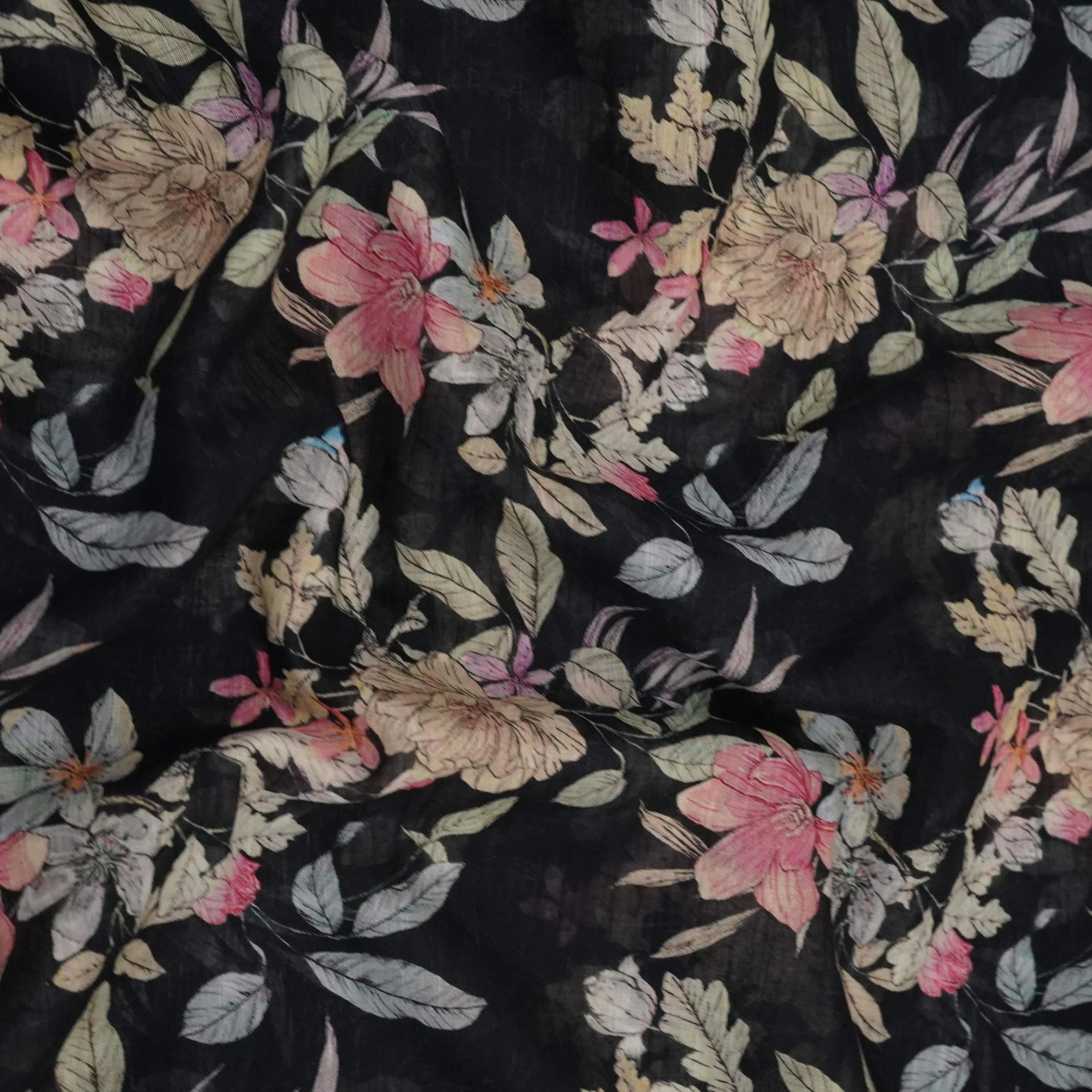 Black Floral Print Cotton Linen Fabric RT-30913 - Image 5
