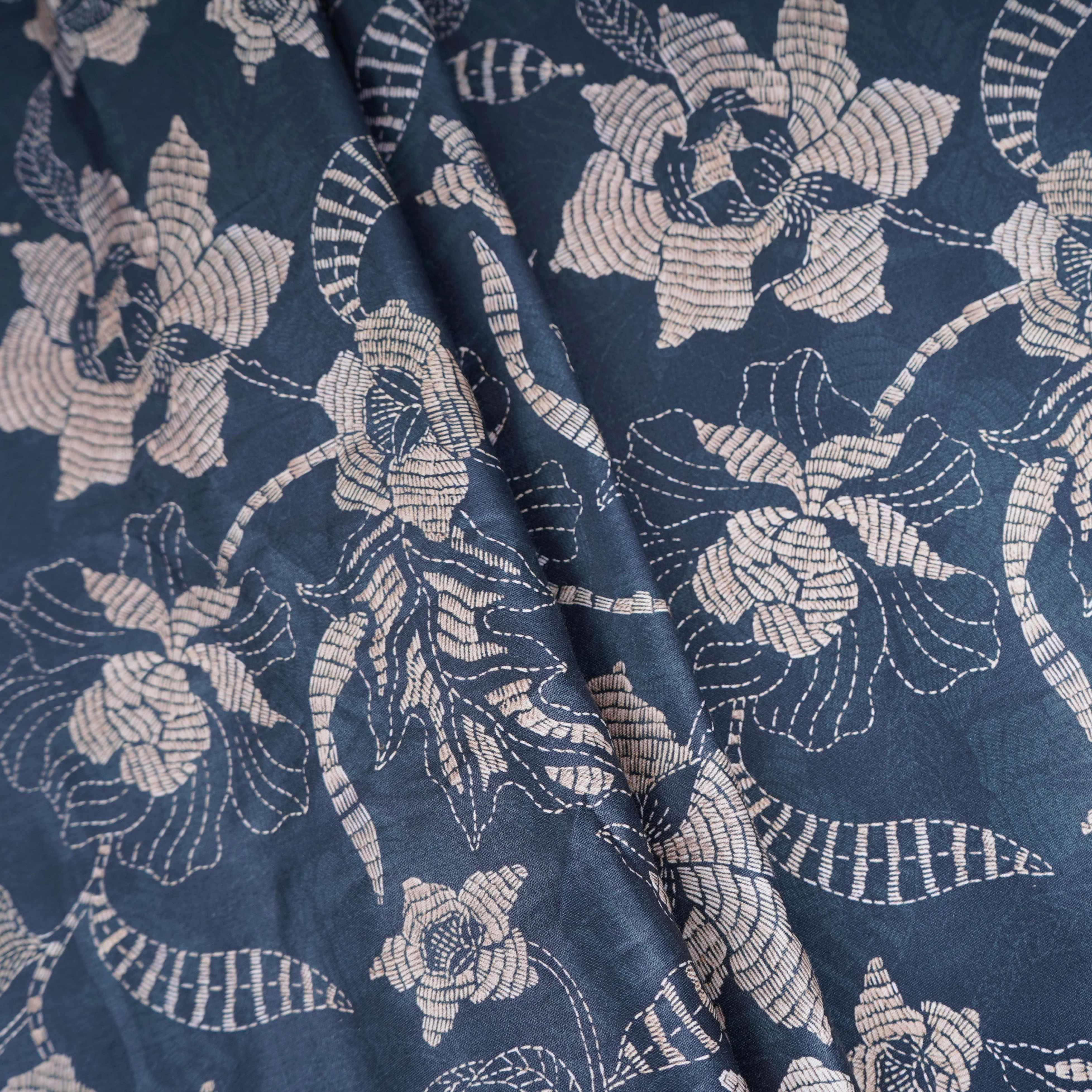 Black Floral Print Cotton Satin Fabric PG-30404 - Image 3