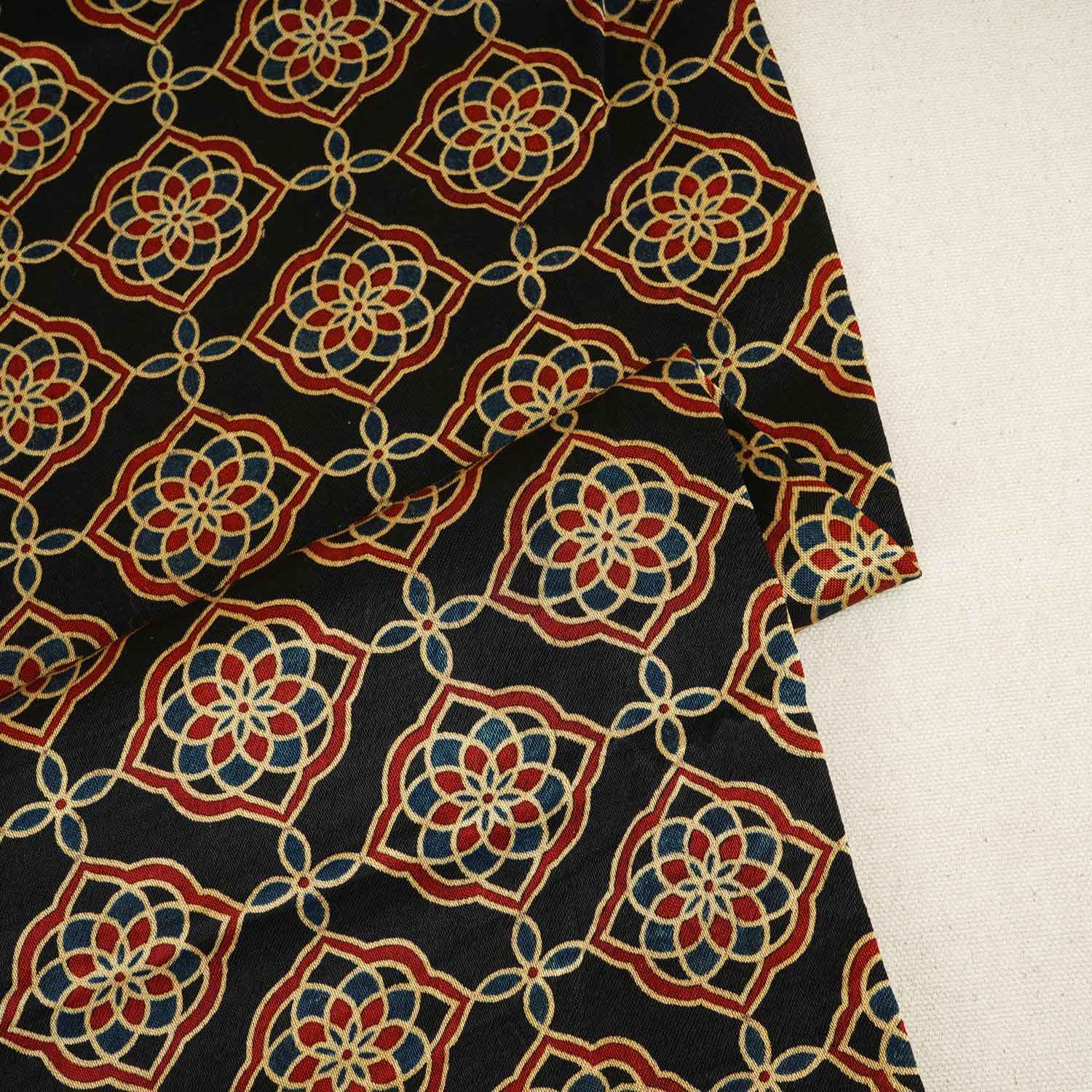 Black Floral Print Mashru Silk Fabric EEG-28312 - Image 2